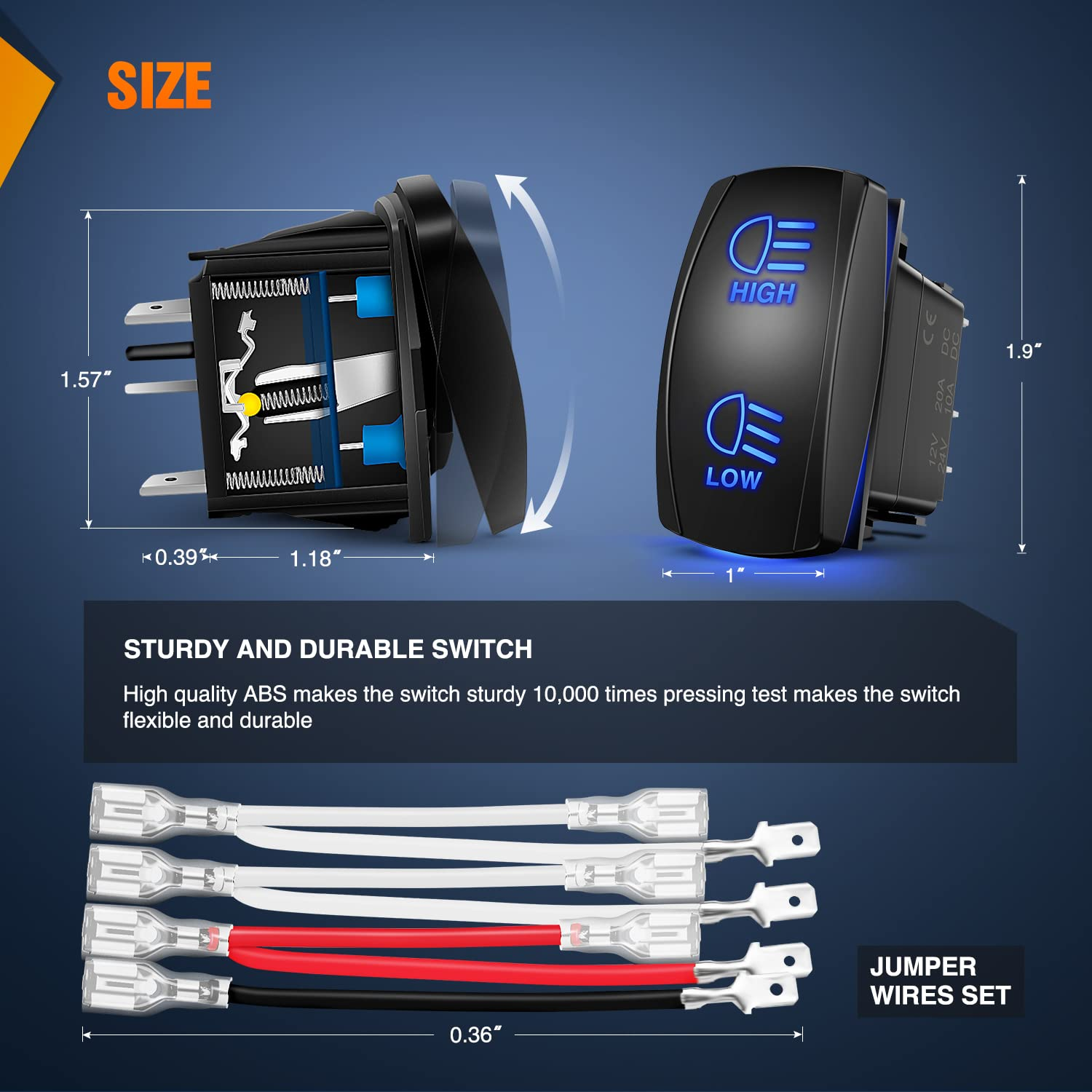 Nilight HIGH/LOW Rocker Switch Toggle on off on Switch DPDT 7Pin 12V 24V Switch Jumper Wires Winch Pump Switch for Cars Trucks Caravans Boats RV SUV ATV UTV image number 6