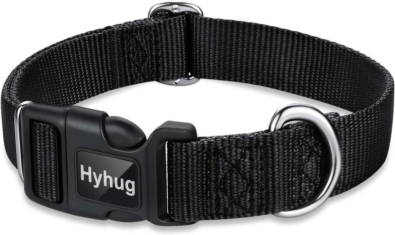 Hyhug Dog Collar with Quick Release Buckle, Heavy Duty Nylon, Basic Collar for Medium Dogs Daily Use Walking Jogging(Medium, Black)