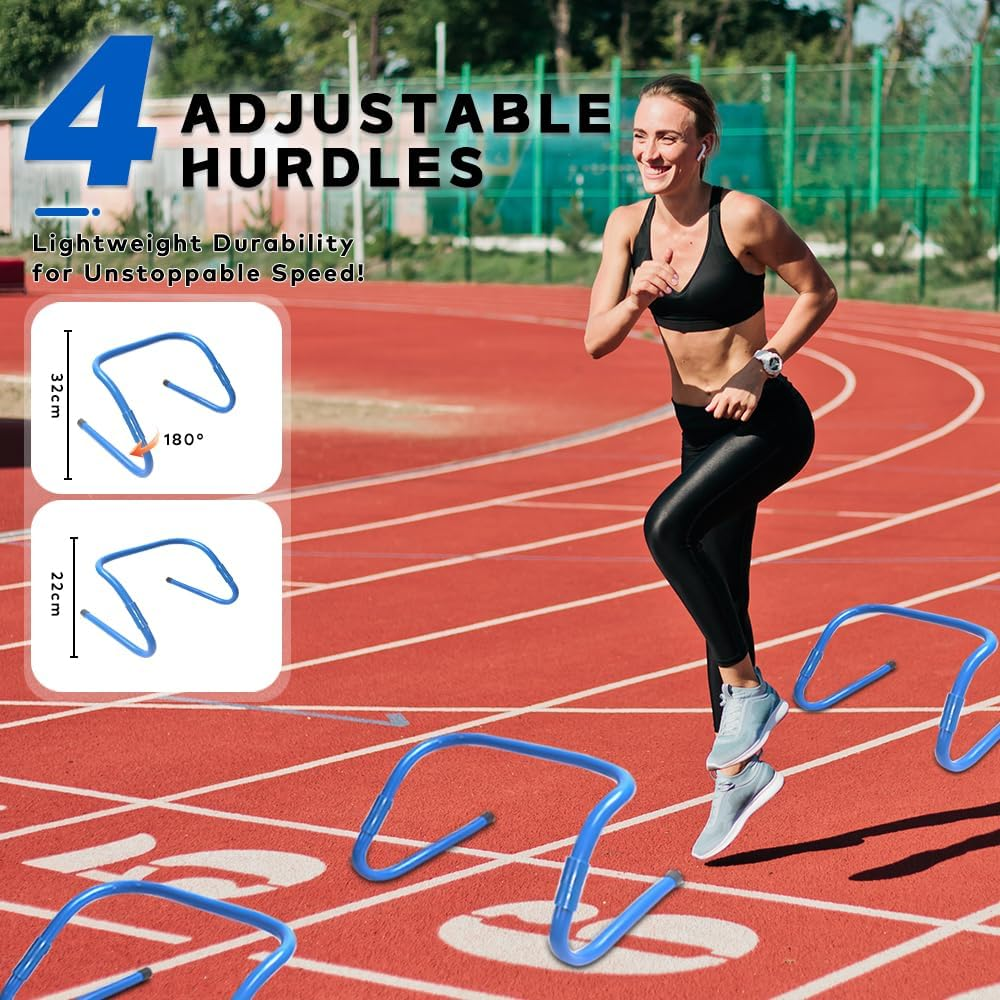 30PCS Agility Training Equipment Kit, Football Training Equipment, Speed Training Set for Kid Youth Adults,6M Agility Ladder,4 Hurdles,12 Soccer Cones,Resistance Parachute,Ball Net(Blue)