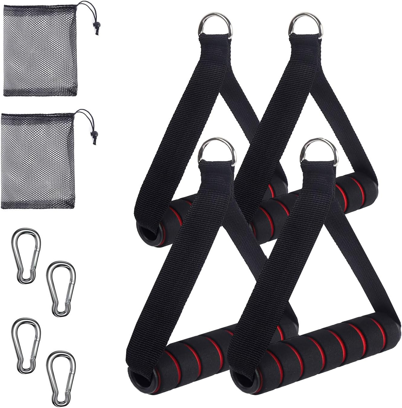 Exercise Handles Kit for Resistance Bands, 4 Cable Machine Handles with 4 Hooks for Pilates Yoga Strength Trainer, Replacement Fitness Equipment Pull down Home Gym, Working Out Handles