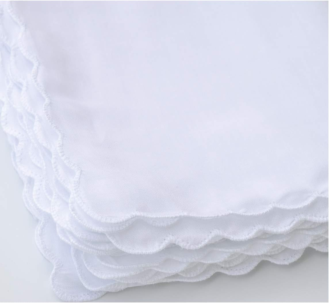 La Closure White Cotton Scalloped Edge Handkerchiefs Hankies -Square 30Cm