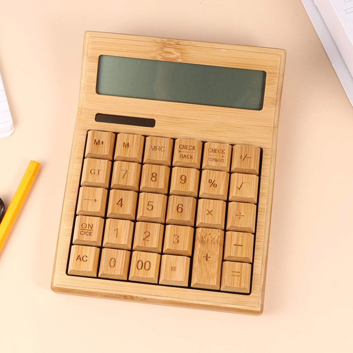 PLAFOPE Solar Bamboo Calculator 29-Key Office Tool Compact Light for and Travel image number 3
