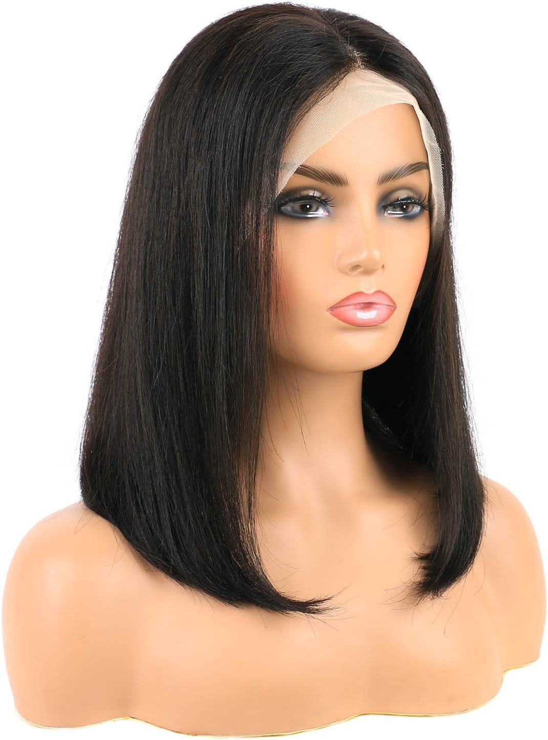 Huarisi 12 Inch Real Hair Wigs, Bob Front Lace without Gluing, Straight Human Hair, Short Straight Bob Wig for Black Women, 13 X 4 Lace Frontal Wigs, Natural Hairline, Pre Plucked image number 2