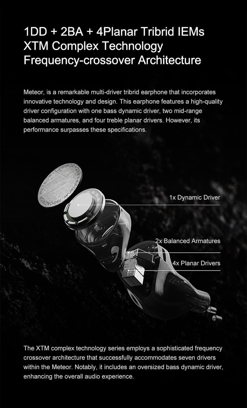 Moondrop Meteor 1Dd+2Ba+4Planar Earphone 0.78Mm 2Pin Interchangeable Design Mixed Cable with Replacebale Plug 3.5Mm Se+4.4Mm BAL Iems image number 2