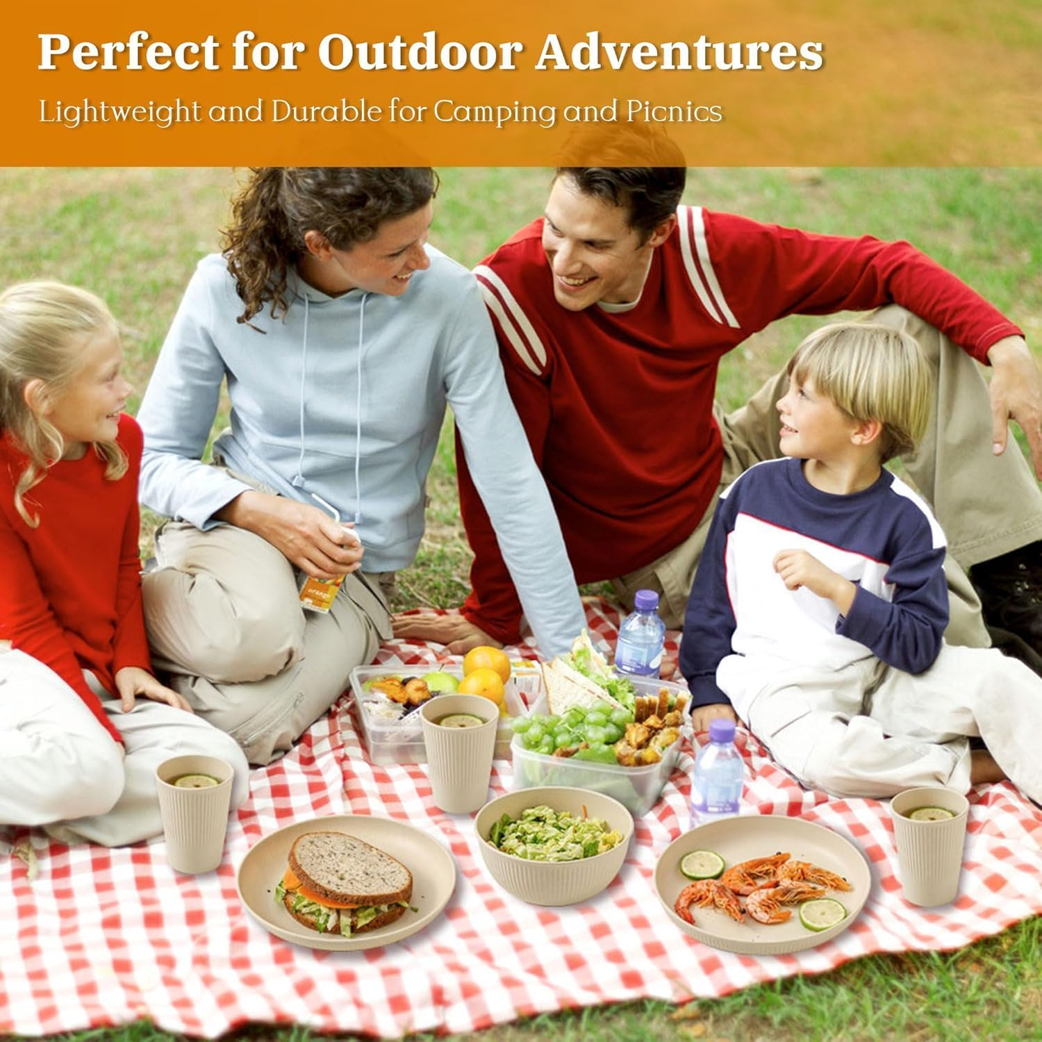 24Pcs Reusable Wheat Straw Cups Plates and Bowls Set, Dinnerware Sets for 6, Microwave and Dishwasher Safe Kitchen Dish Set for RV Camping Picnic Dorm, Beige image number 2