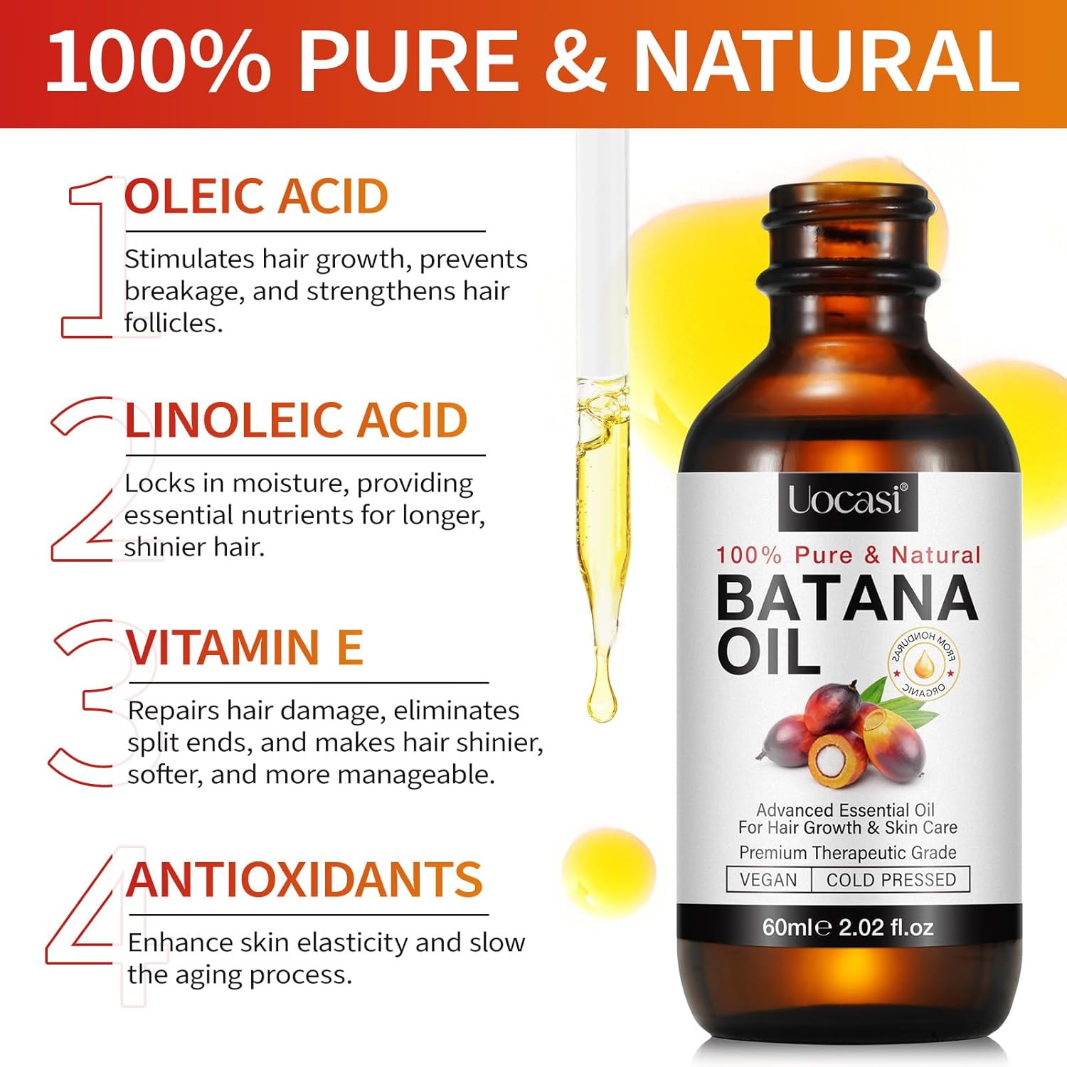 Batana Oil for Hair Growth, Pure Organic Natural and Cold Pressed Hair Oil for Hydrating & Repairing Dry, Damaged Hair Skin Care, Face, Body
