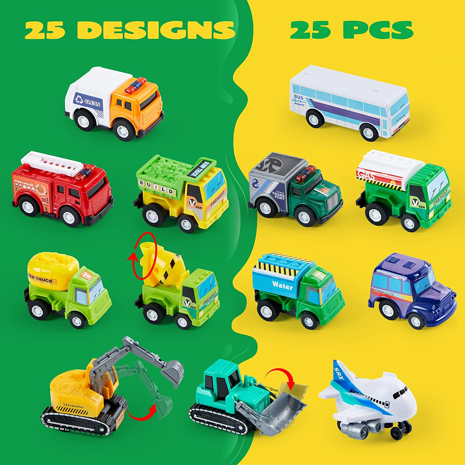 JOYIN 25 Pieces Pull Back Cars and Trucks Toy Vehicles Set for Toddlers, Girls and Boys Kids Play Set, Die-Cast Car Set, Kids Party Favors, Stocking Stuffers, Kids Presents Toys image number 5