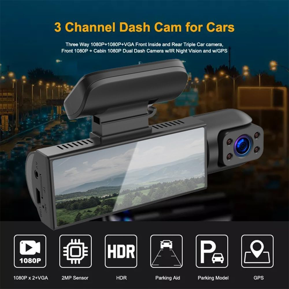 Driving Recorder, 1080P Dash Cam with 3.16" IPS Screen Front inside Cabin Dual Car Camera for Private Car Taxi, Vibration Detection Sensor W/Ir Night Vision, 64GB Sdcard Included Loop Recording image number 2