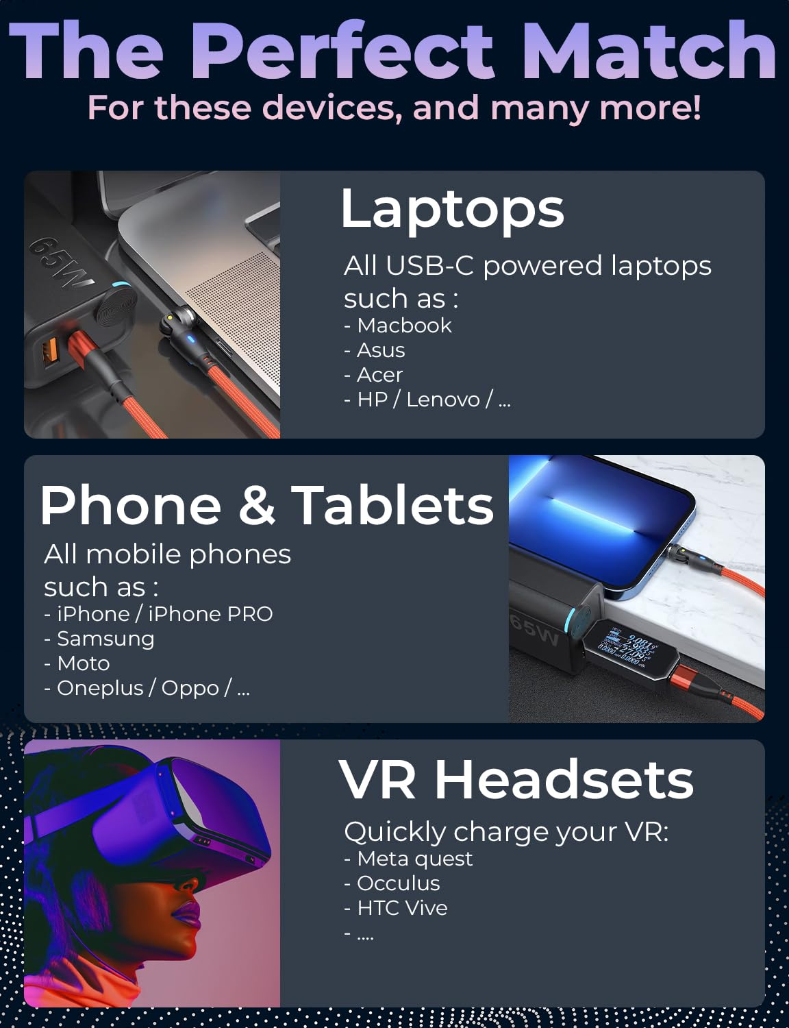 Magnilink 360 PRO 100W Magnetic USB C Phone Charger (Pack of 2) - 6 in 1 Magnet Charging Cable Fast Charging & Data - Works with I-Products, Type-C and Micro USB (Onyx Black) image number 4