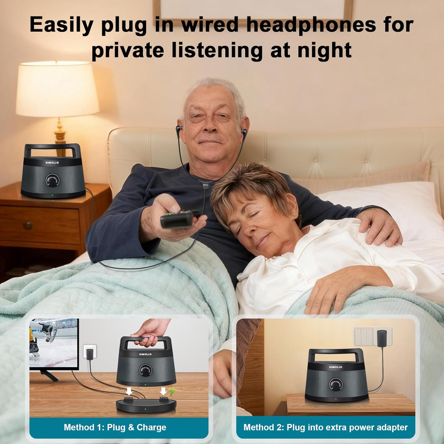 Digital Assisted Hearing Amplifier Wireless TV Speaker with Optical Input TV Audio Assistance Device Portable Speaker for Smart TV Voice Clarify Speaker for Seniors Extra Headset & Adapter SM-621D image number 6