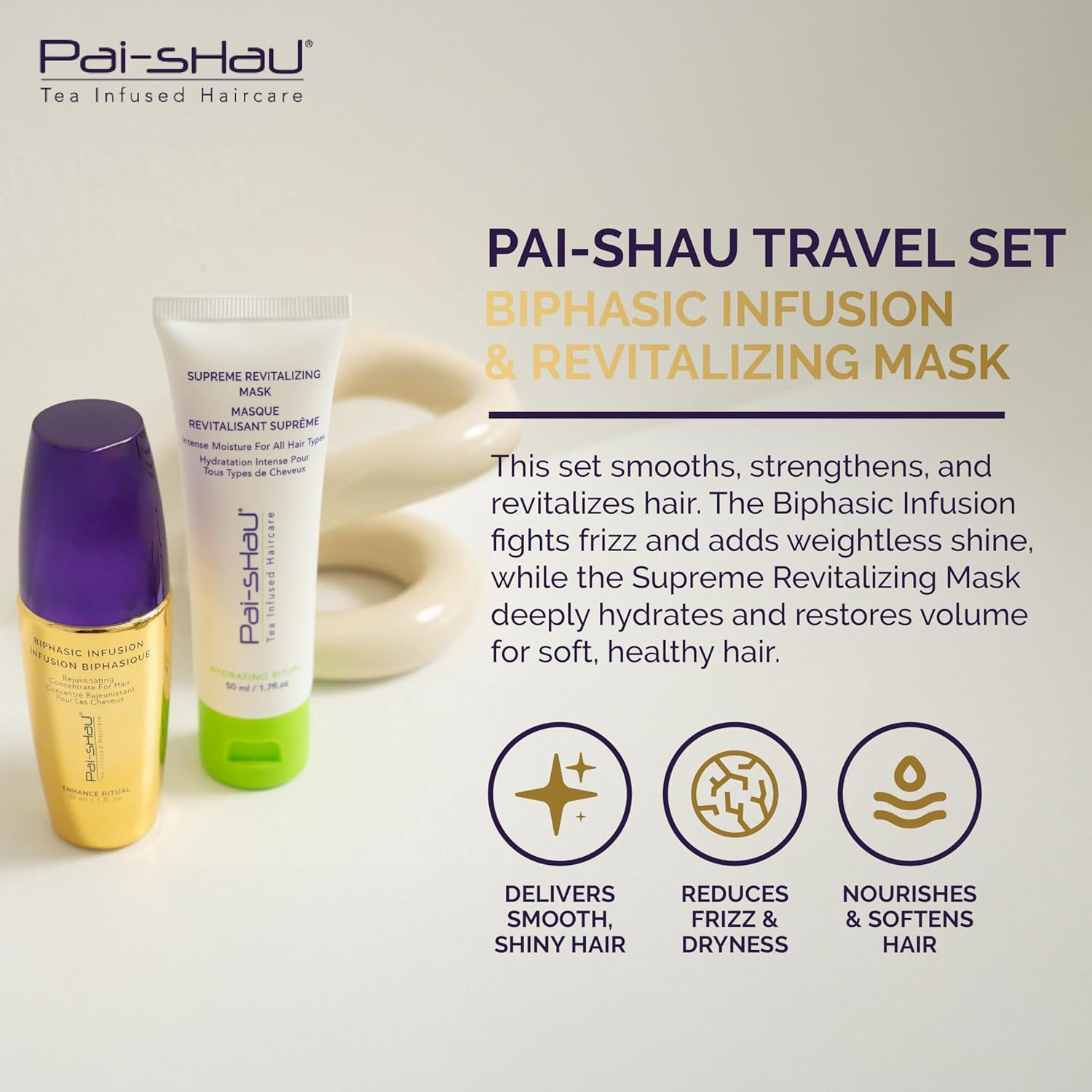 Pai-Shau Biphasic Infusion and Supreme Revitalizing Mask - Oil-Free Hair Rejuvenating Serum and Repairative Hair Treatment Suitable for All Hair Types image number 1