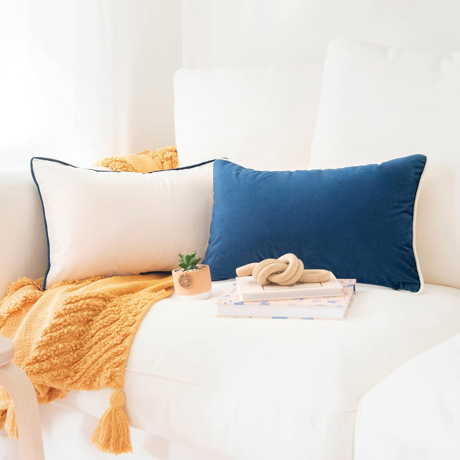 Monday Moose Decorative Throw Pillow Covers Cushion Cases, Set of 2 Soft Velvet Modern Double-Sided Designs, Mix and Match for Home Decor, Pillow Inserts Not Included (18X18 Inch, Orange/Teal)