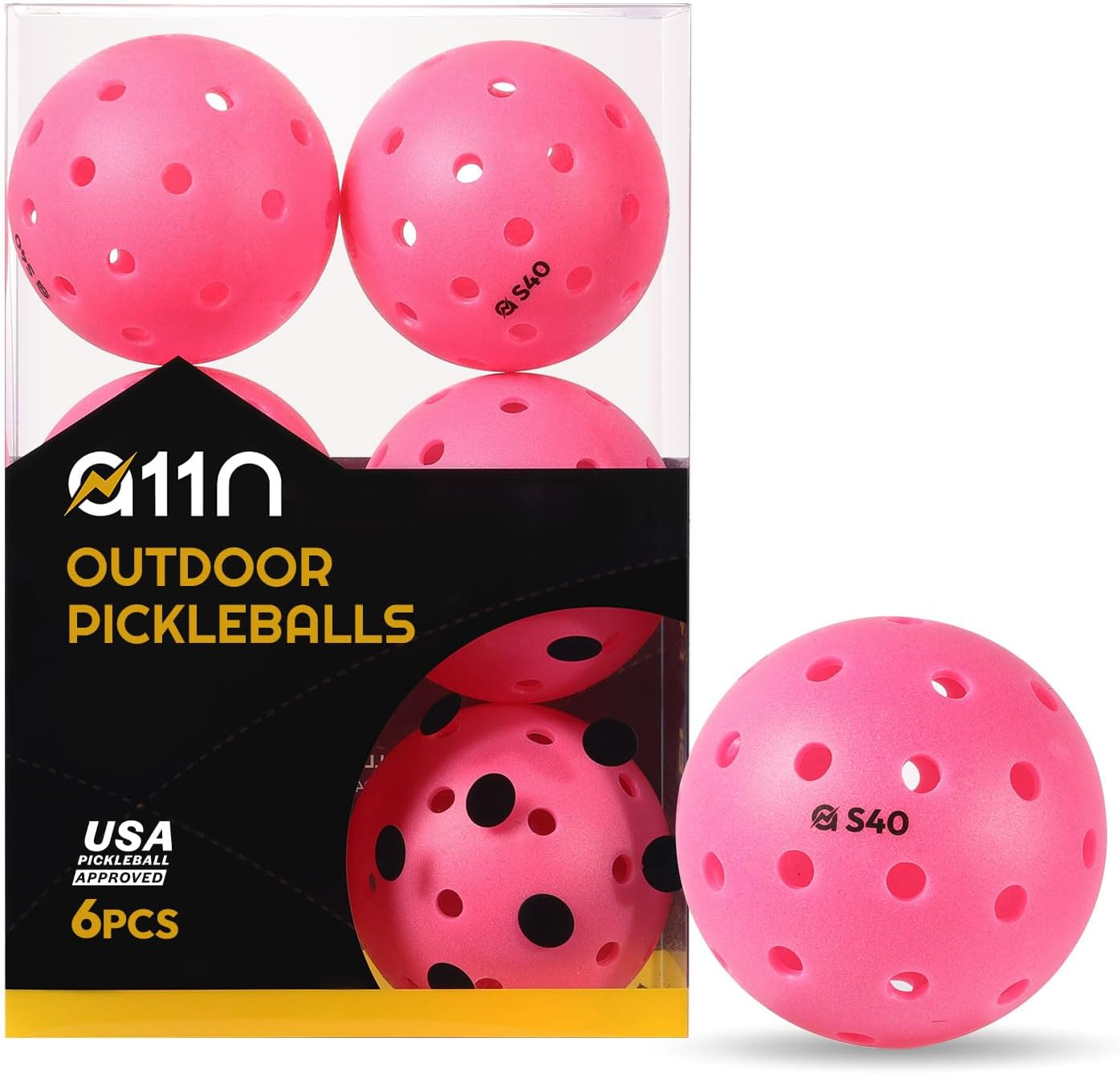 A11N S40 Outdoor Pickleball Balls- USA Pickleball Approved for Tournament Play, 3/6/12/50-Pack, Neon Green/Fuchsia/Tangerine