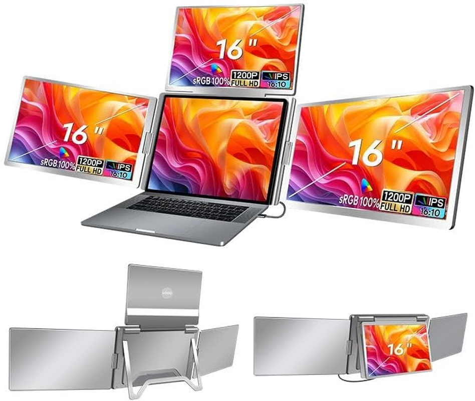 Trion 16" FHD Portable Monitor Quad Screen with One-Cable Triple Display Screen Extender for Laptops (Win10+, Mac M1/M2/M3 (1 Year AU Warranty)