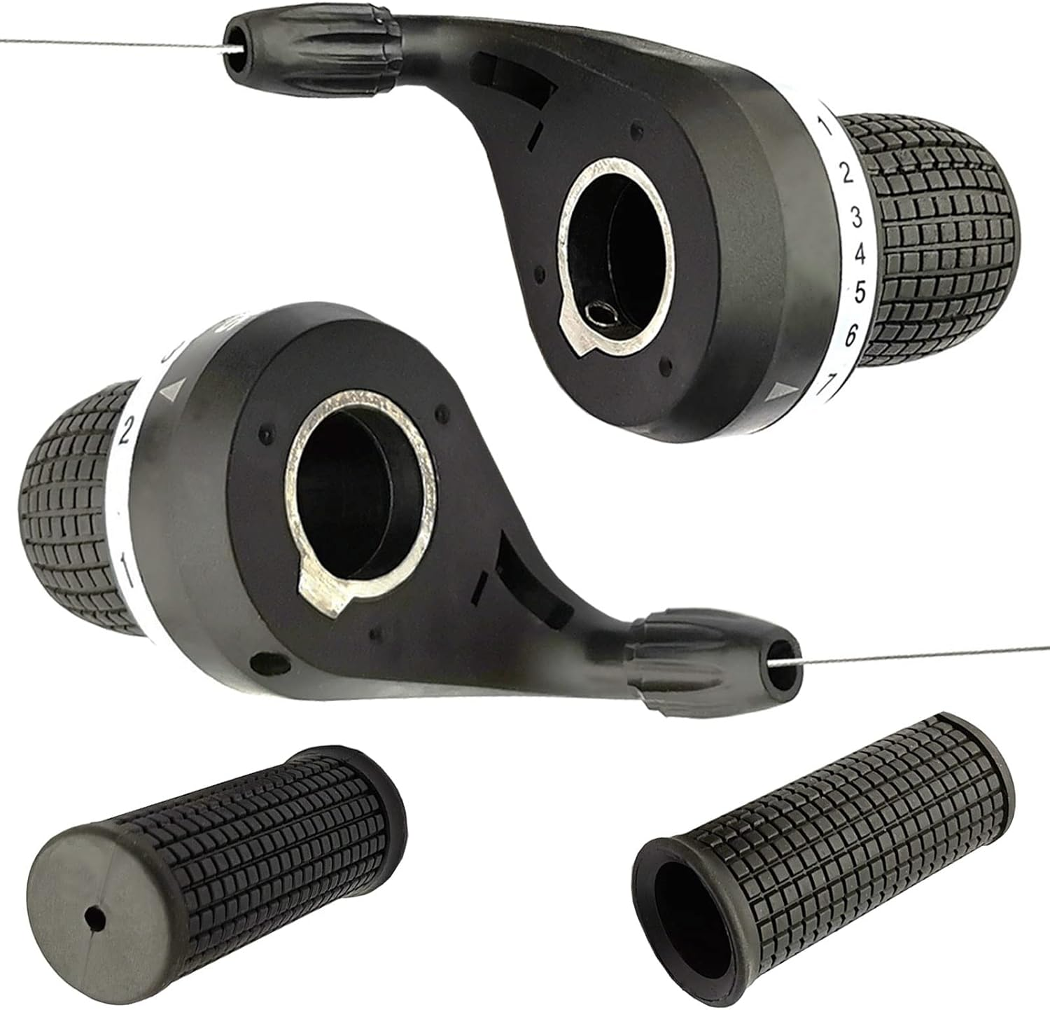 1 Pair Bicycle Twist Grip Gear Shifters 3X7 Speed DIP Compatible for Shimano Brand Bike and 1 Pair Non-Slip Rubber Bike Handle Bar Grip