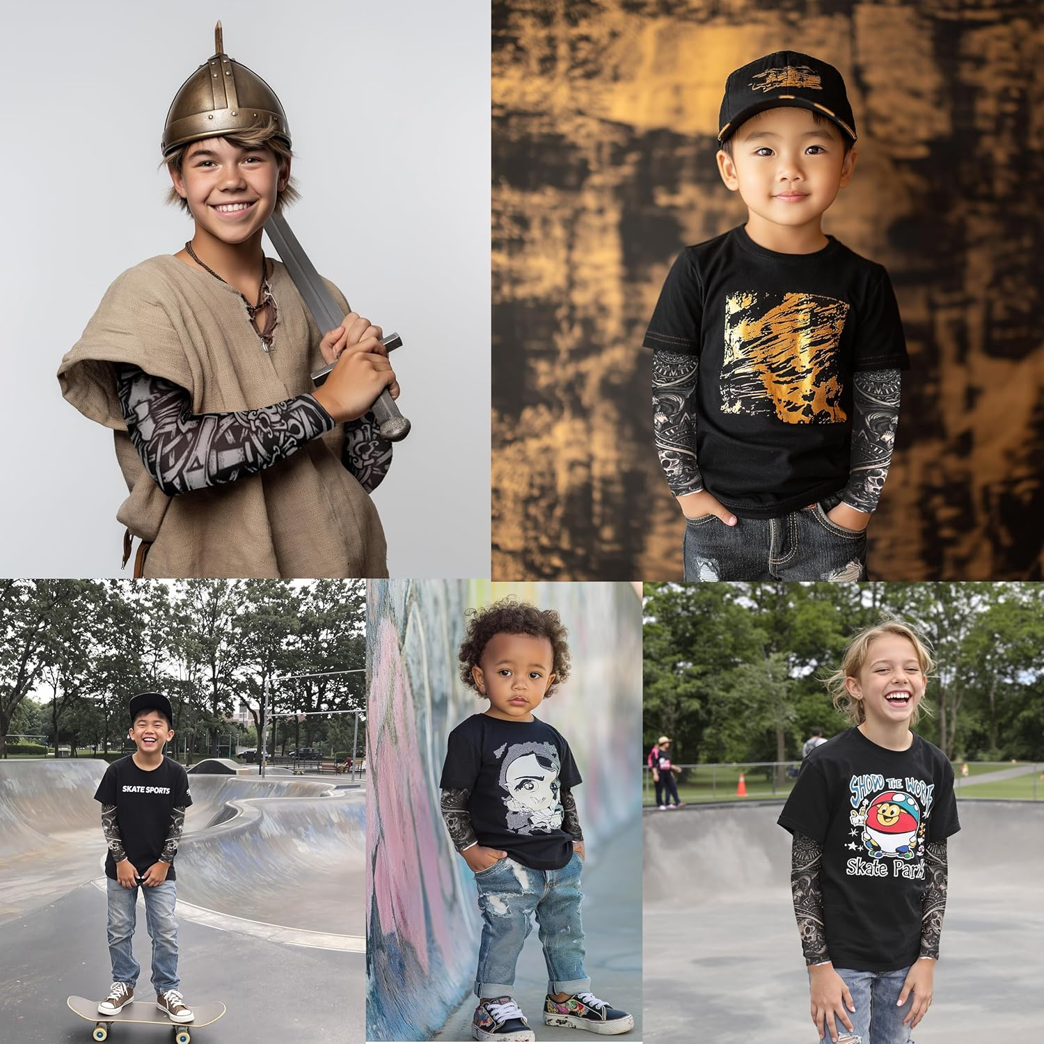 Tatodays Tattoos Sleeves for Kids Womens Small Adults Boys and Girls | 3 PCS Fake Tattoos for Rockstar Viking Pirate Hawaiian Samoan Tribal Gothic Fancy Dress | Womens Kids | Halloween Party image number 5