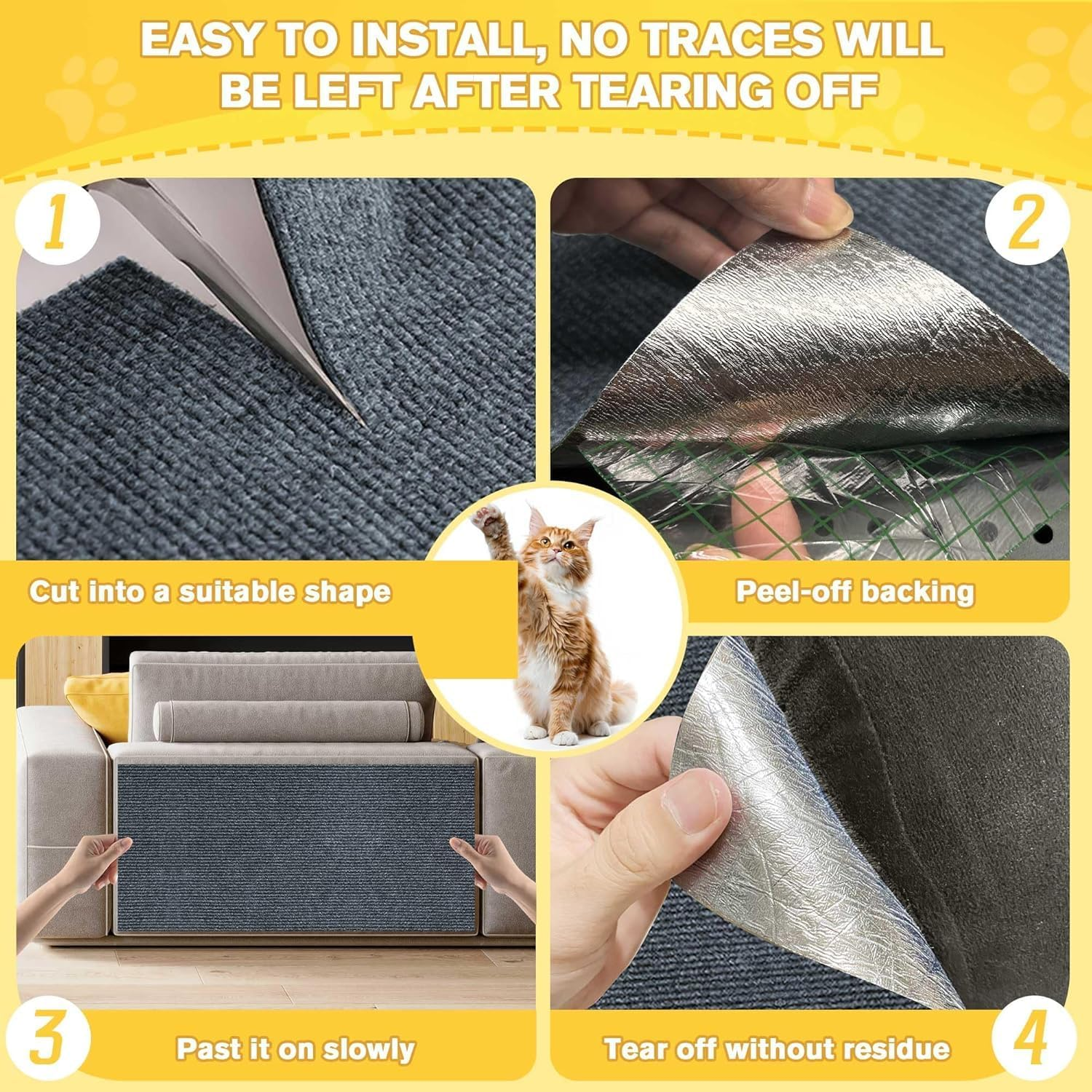 Self-Adhesive Cat Scratching Mat, 1Pc Cat Carpet Climbing Scratcher Pad, Self-Adhesive Cat Wall Scratching Mat image number 3