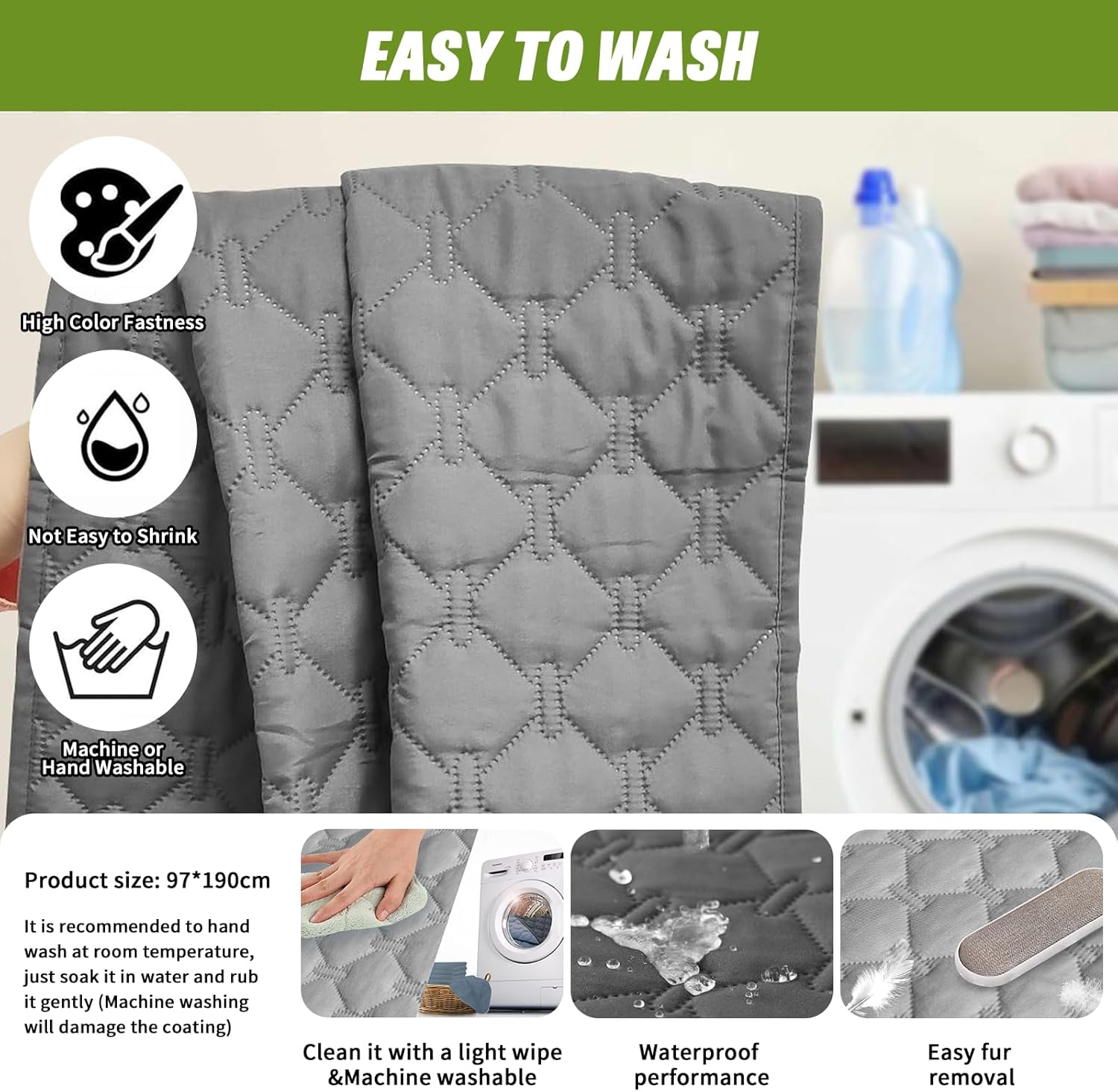 Waterproof Dog Bed Cover, Soft Reversible Pet Blanket, Washable Leakproof Dog Cat Couch Cover for Sofa Chair Recliner Furniture Protector (Grey, 130&times;200Cm/52&times;82") image number 2