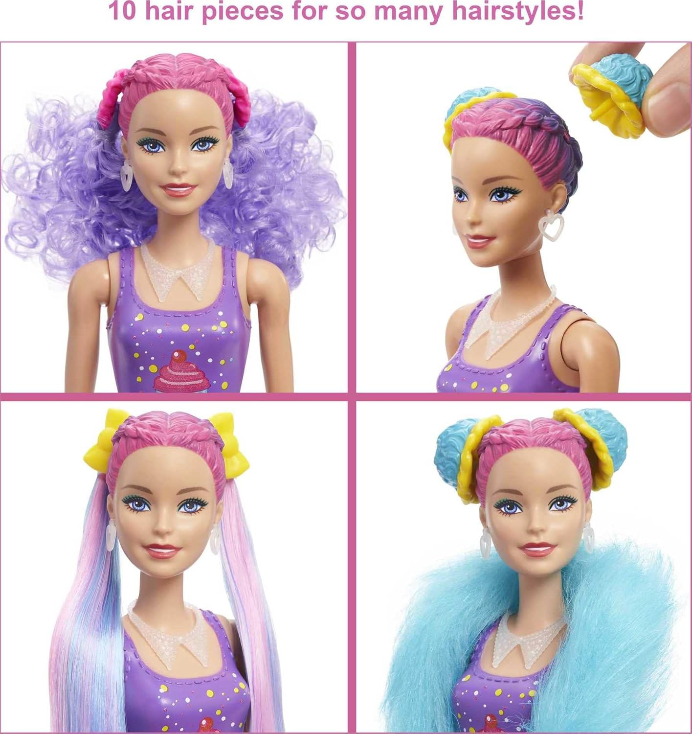 Barbie Color Reveal Glitter! Hair Swaps Doll, Glittery Pink with 25 Hairstyling & Party-Themed Surprises Including 10 Plug-In Hair Pieces, for Kids 3 Years Old & Up image number 2
