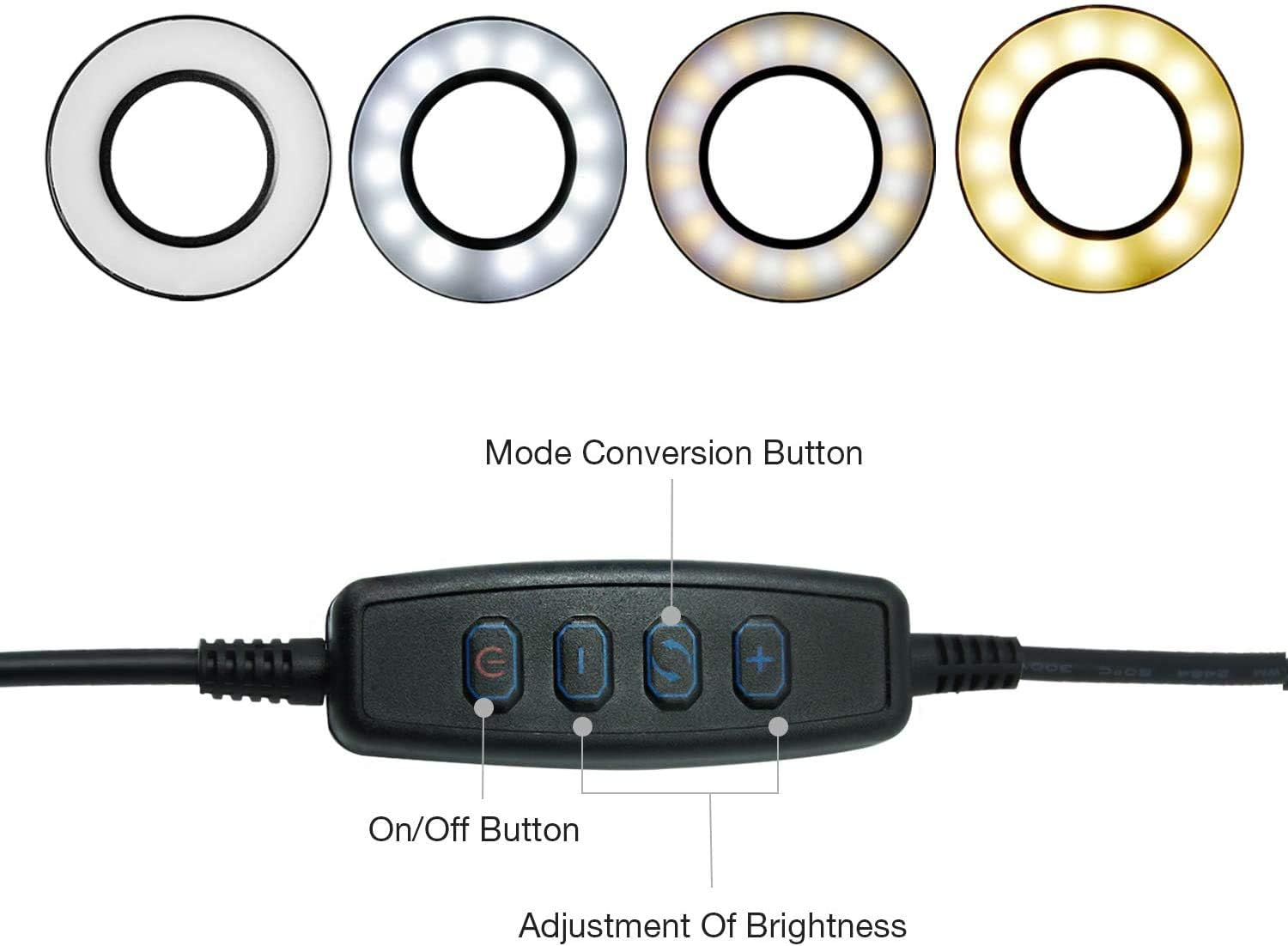 Selfie Ring Light with Gooseneck Stand & Phone Holder, 3 Color 10-Level Dimmable LED Desk Lamp with Clamp, Clip-On Lights with Flexible Arm for Selfie, Web Conference, Live-Streaming, Reading and More image number 5