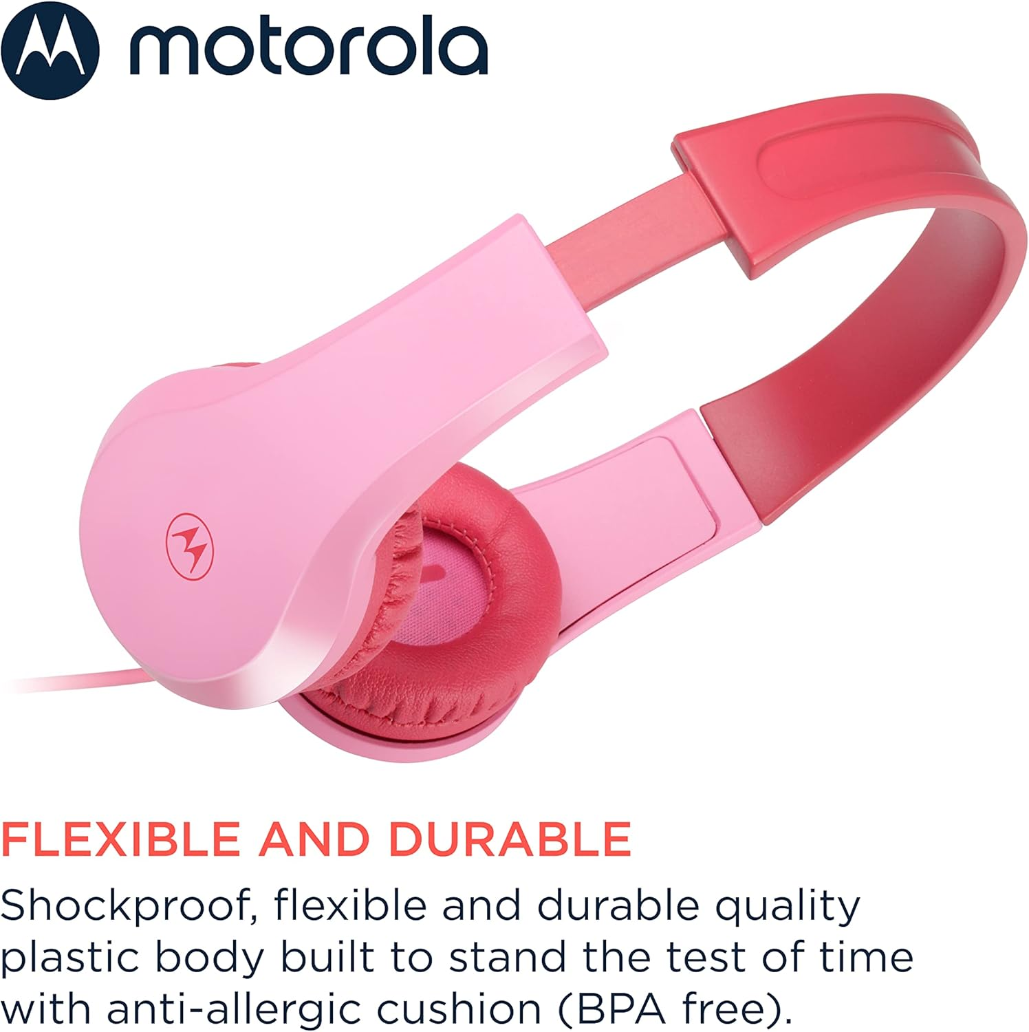 Motorola Sound JR200 - Children'S Headphones with Cable - Volume Limit 85 Db with Audio Splitter - BPA Free - from 3 Years - Pink