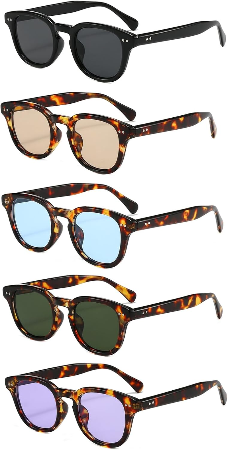 LJCZKA Retro round Sunglasses for Men Women Vintage Small round Sunglasses Classic Circle Trendy Shades UV400 Protection - Leopard Brown image number 4