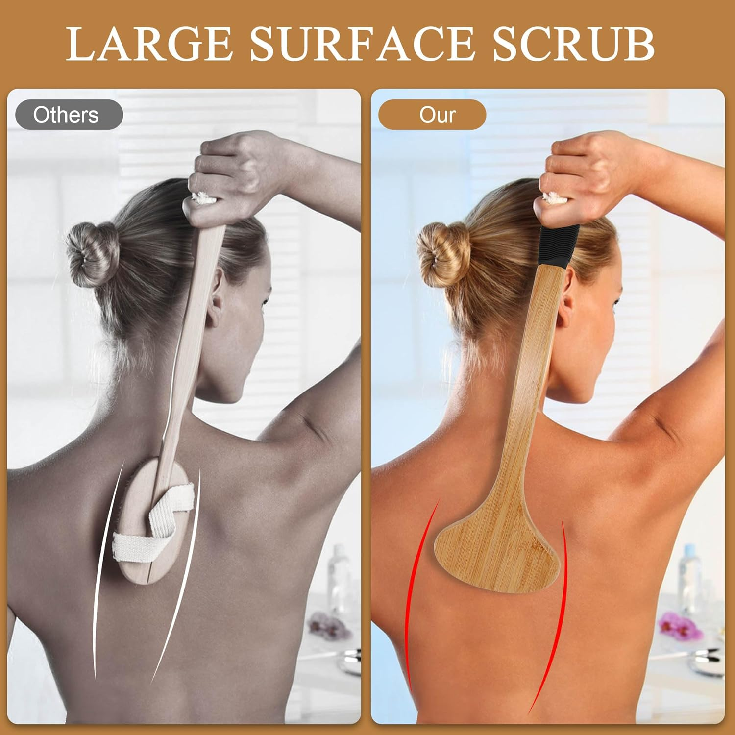 OWIIZI Back Scrub Brush for Shower,Stiff Boar Bristles Bamboo Curved Long Handle Antiskid Body Bath Brush for Back Use Wet or Dry,Deep Cleanse Large Surface Back Scrubber image number 5