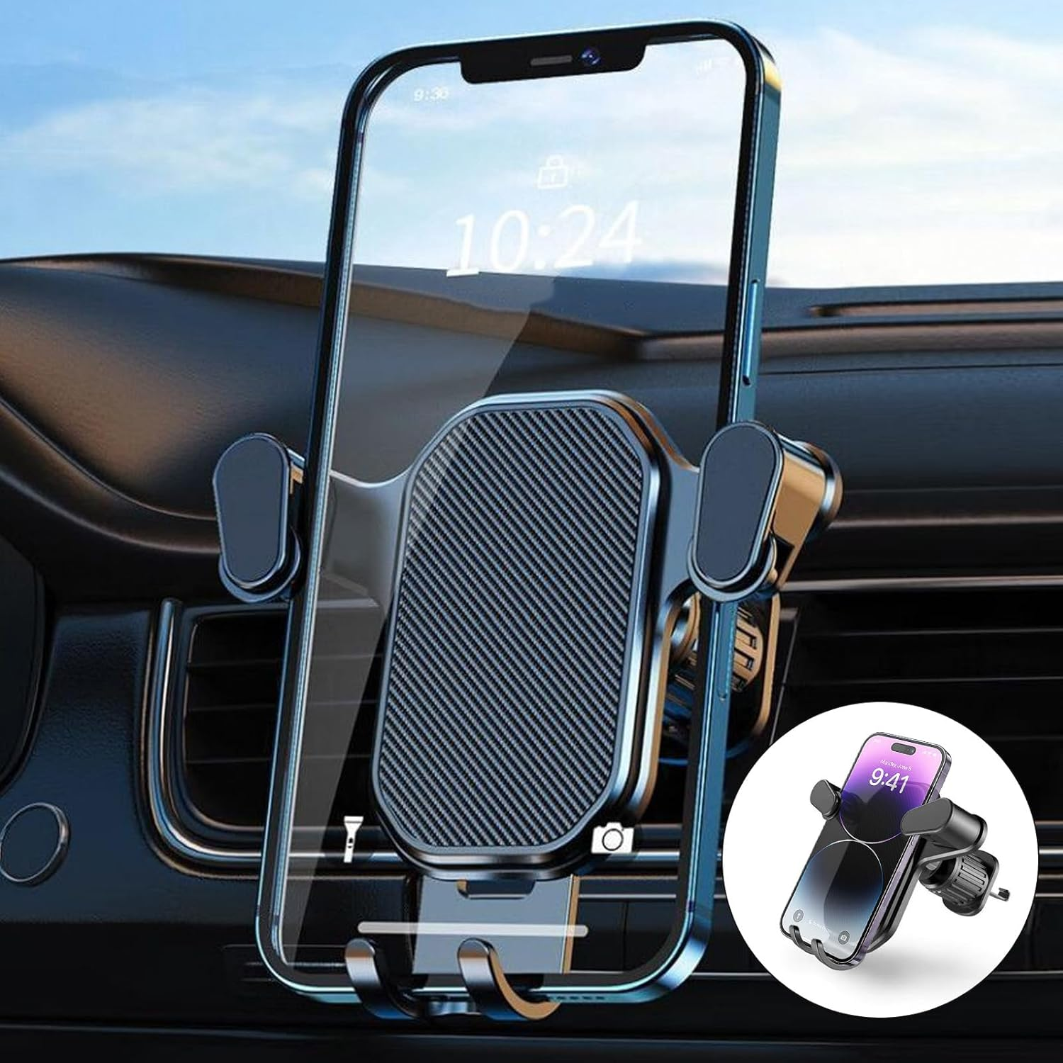 Car Phone Holder Mount,Car Phone Holder - Air Vent Mount with Upgraded Double Metal Hook, 360&deg; Adjustable Design, Compatible with Iphone, Samsung, Nokia and Smartphones image number 1