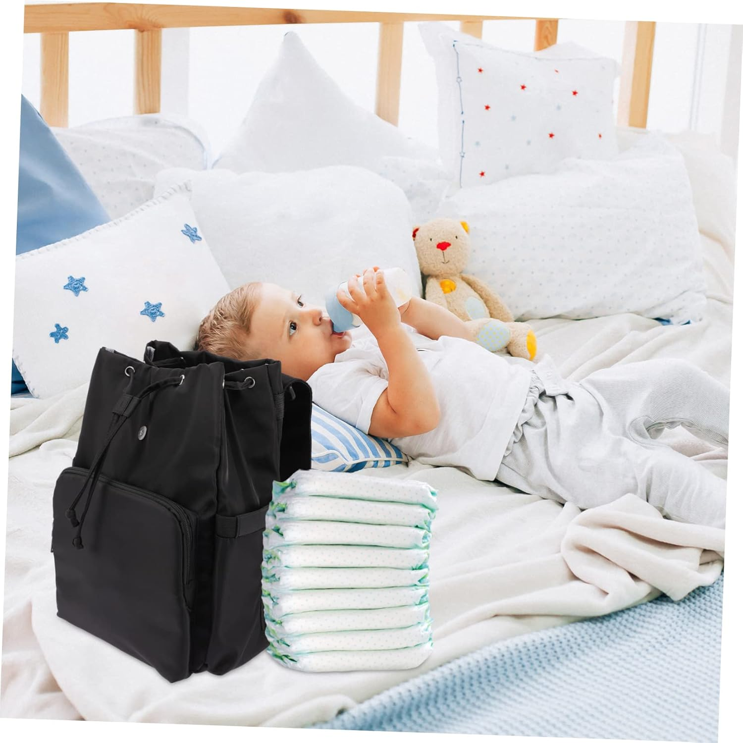 Ibasenice Nappy Bag Organizer Backpack for Diapers Toys Milk Bottles Dry Wet Separation