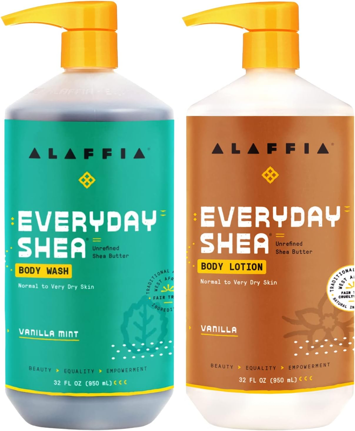 Alaffia - Everyday Shea Vanilla Lotion and Vanilla Mint Body Wash - Normal to Very Dry Skin, Cleanses and Hydrates Soft and Supple Skin with Shea Butter, Lemongrass, Neem and Coconut Oil, 32 Oz Each image number 1