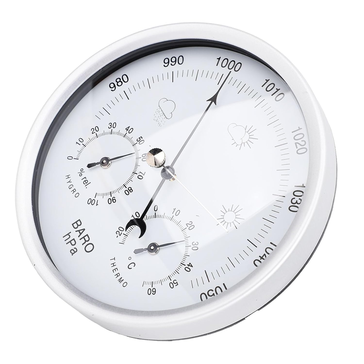 Round Weather Station, Aluminum Alloy Wall Mount Weather Station Thermometer Barometer Hygrometer for Terraces Gardens Porches Garages image number 2