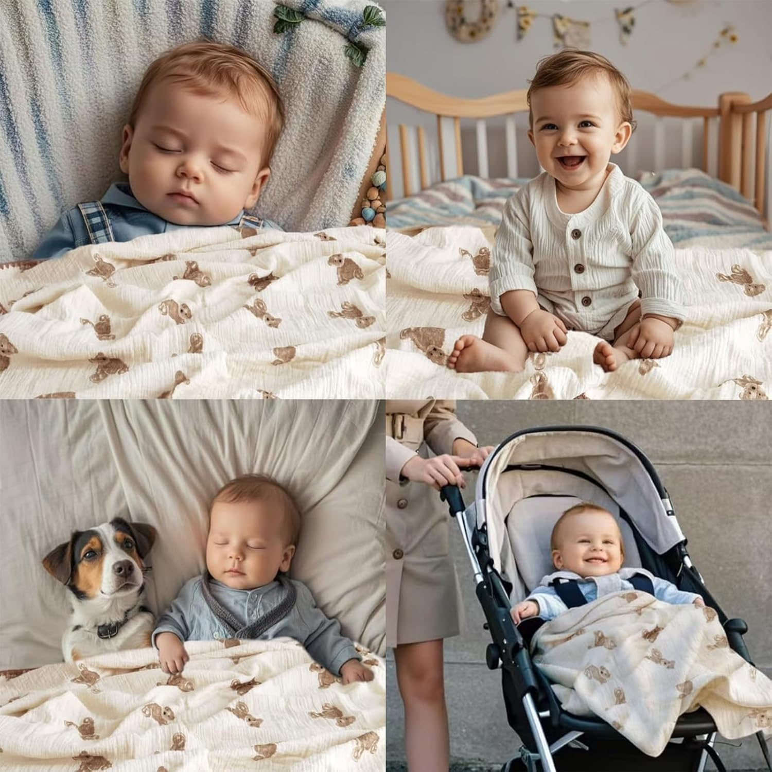 ZONEY Baby Blankets for Girls Boys,Baby Swaddle with Cotton Front and Dotted Fleece Back Double Layer, Soft Plush for Newborn Receiving Blankets,Bed Throws, Kids Quilt 40X40Inch(Green Floral) - Rabbit image number 4