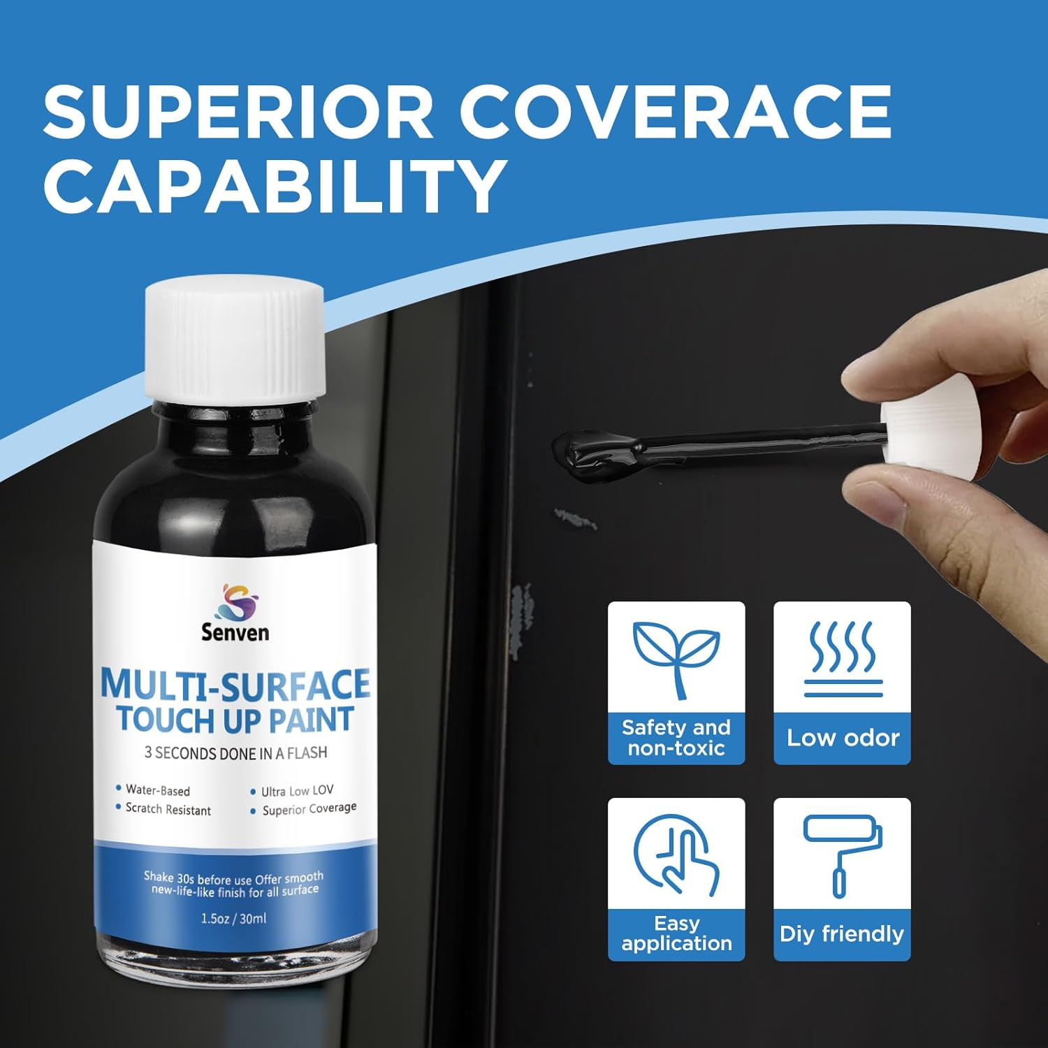 Black Paint Semi-Gloss Black Multi Surface Touch up Paint Repair for Wall,Door,Cabinets,Wood,Furniture, Appliance,Tile,Porcelain,Touch up Paint Pen for Refrigerators,Washers,Dishwashers,Microwave image number 3