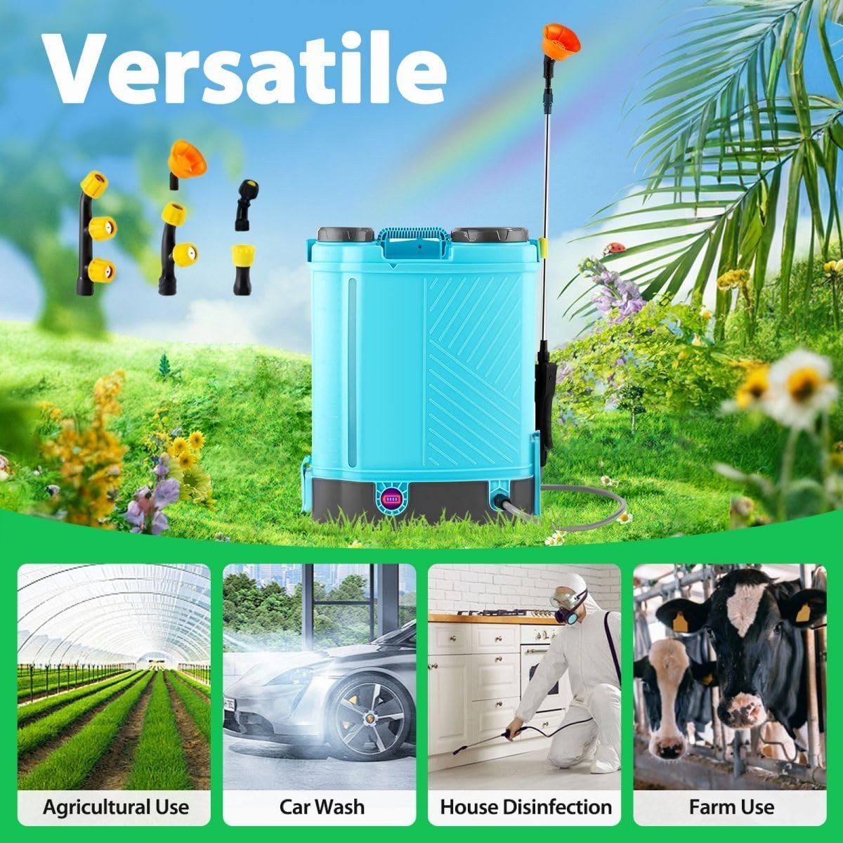 AUSWAY 16L Electric Backpack Sprayer 12V Battery Powered Rechargeable Knapsack Garden Watering Lawn Weed Disinfection Agriculture Car Wash Spray Equipment image number 4