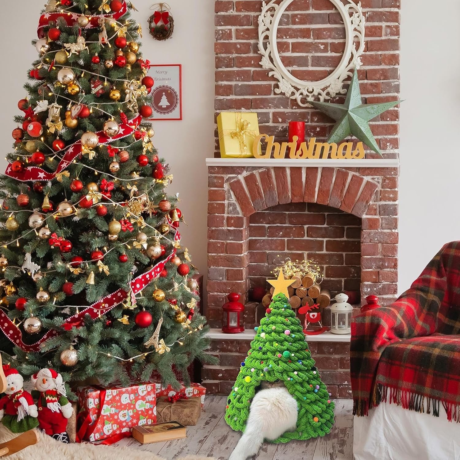 Cat Christmas Tree Bed - Kitten Cave Beds Material Set,Cave House Furniture Craft Decorations for Cats Dogs Pets Family Friends Holiday image number 1