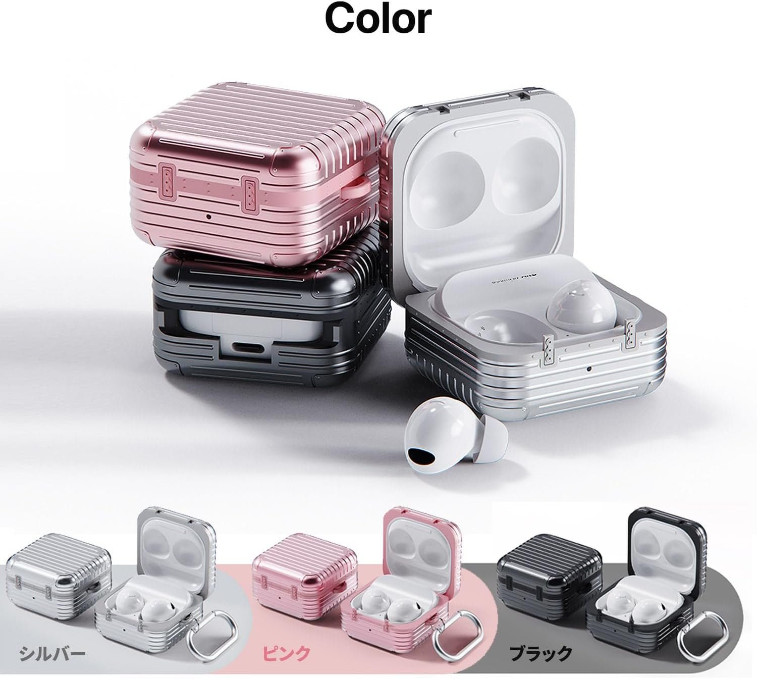 Miak Galaxy Buds Case (Buds2/Buds2 Pro/Buds Pro/Buds Live/Buds FE) Carrying Case [Shock Resistant, Double Layer Structure, Hard Case with Carabiner, Custom Decoration] Samsung Galaxy Buds Black