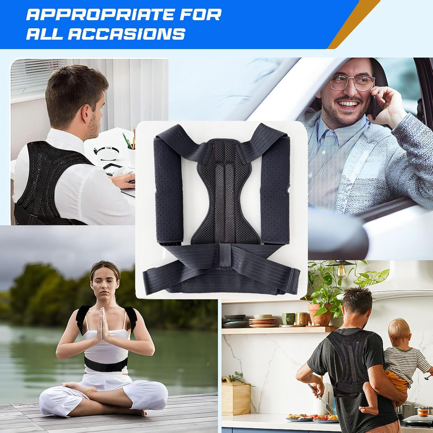 Avaneeny Posture Corrector for Women & Men, Adjustable Back Brace for Neck Shoulder Upper Back Pain Relief, Breathable Back Straightener with Clavicle Support-Strangulation Black-L image number 6