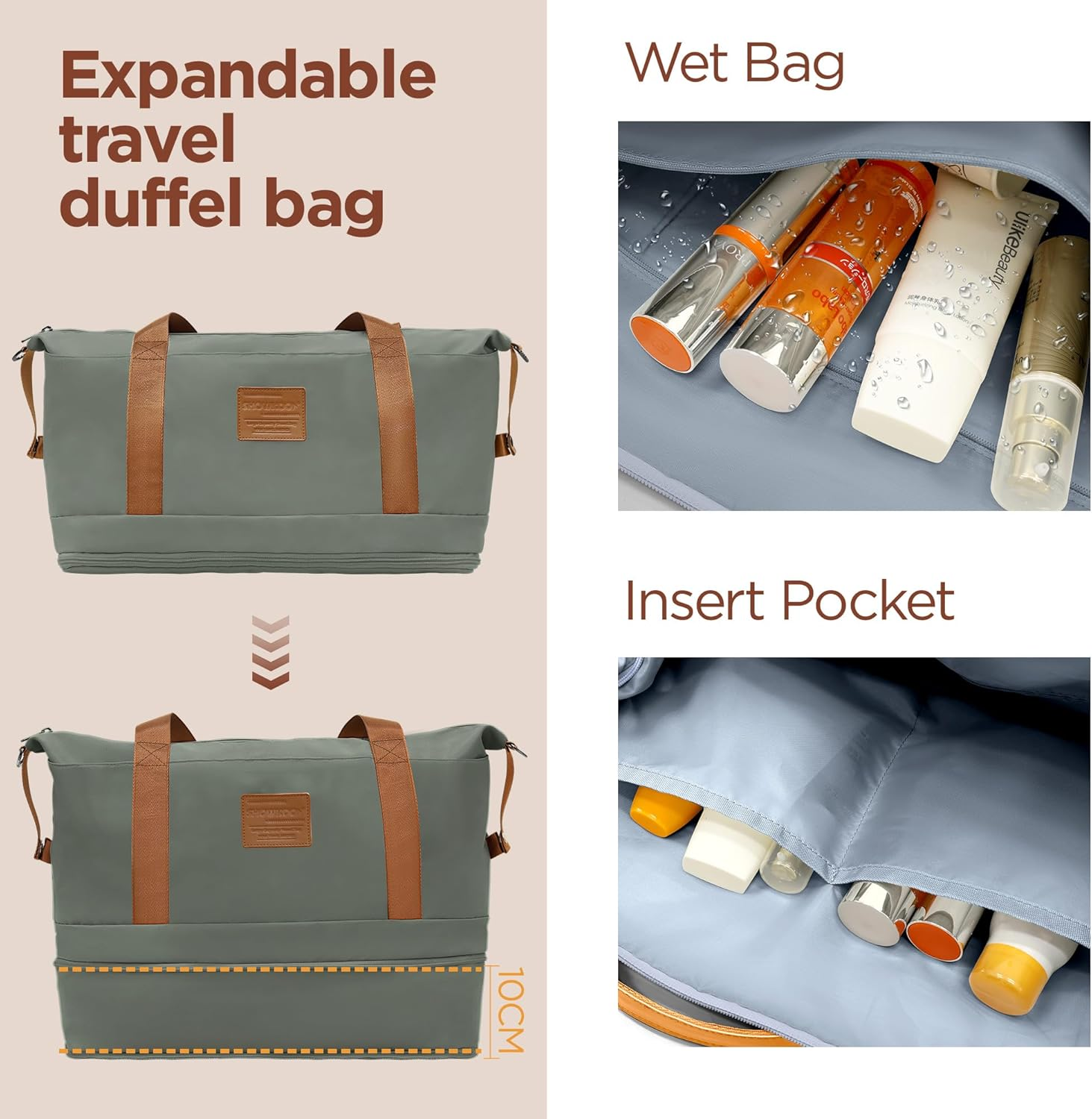 SHOWKOO Luggage Sets 3 Piece Hardside Expandable Suitcase with Double Spinner Wheels TSA Approved Lock, (Green, 5 Piece Set) image number 6