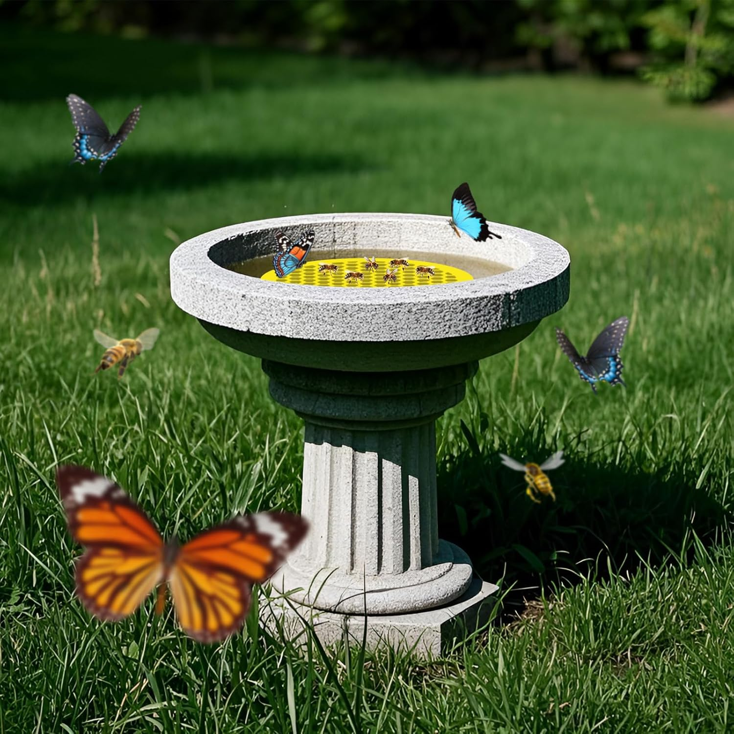 WELANE Bee Drinking Station, Yellow Floating Bee Island for Bathing, Feeding, Outdoor Garden Decor (20Cm/7.87In) image number 1