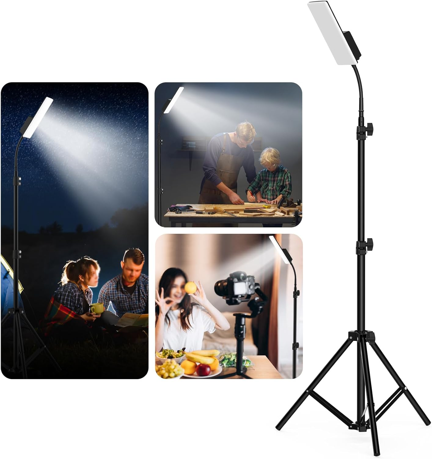Mingzhe Portable Camping Light LED Work Lamp with Stand 360 Degree Rotatable Waterproof Campsite Light Support 3 Color Temperature and Stepless Dimming for Camping Tent Fishing Outdoor Activities image number 4