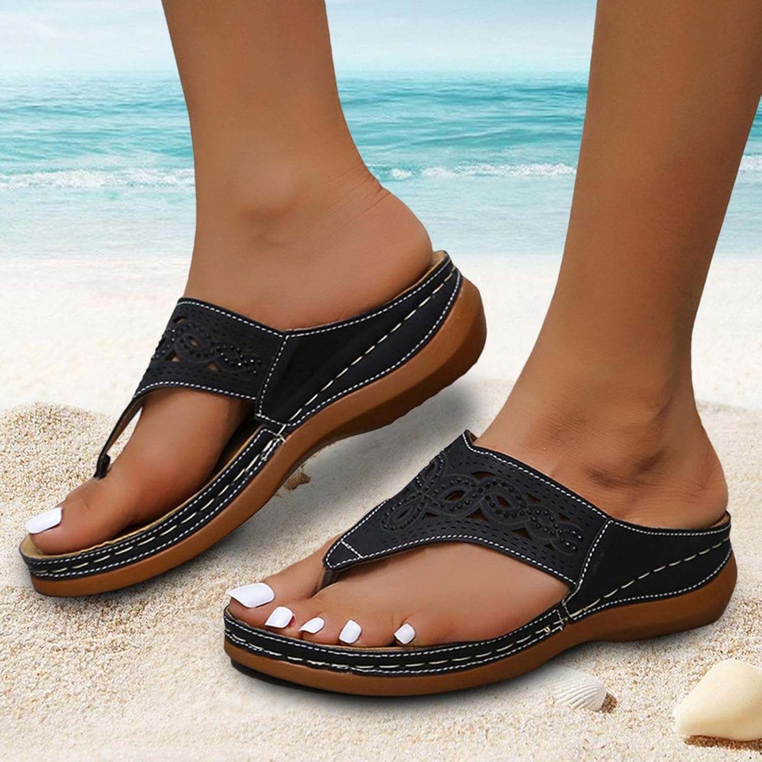 Womens Orthopedic Sandals - Arch Support for Women,Casual Slippers Thick Sole for Vacation, Travel, Beach Buniq image number 4