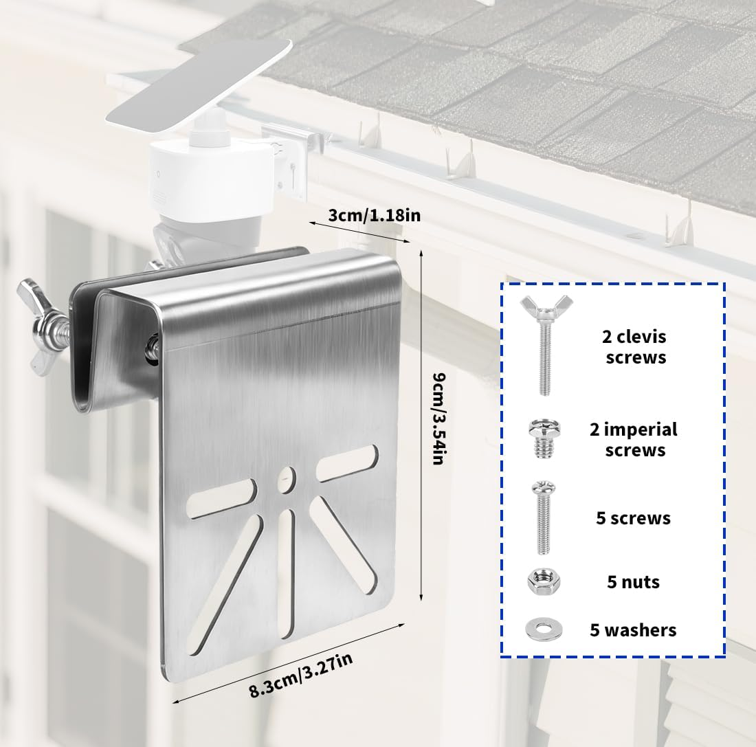 Universal Gutter Mount for Security Cameras, Durable Stainless Steel Surveillance Camera Mount No Drill Monitor Mounting Bracket with Screws Nuts & Washers image number 1
