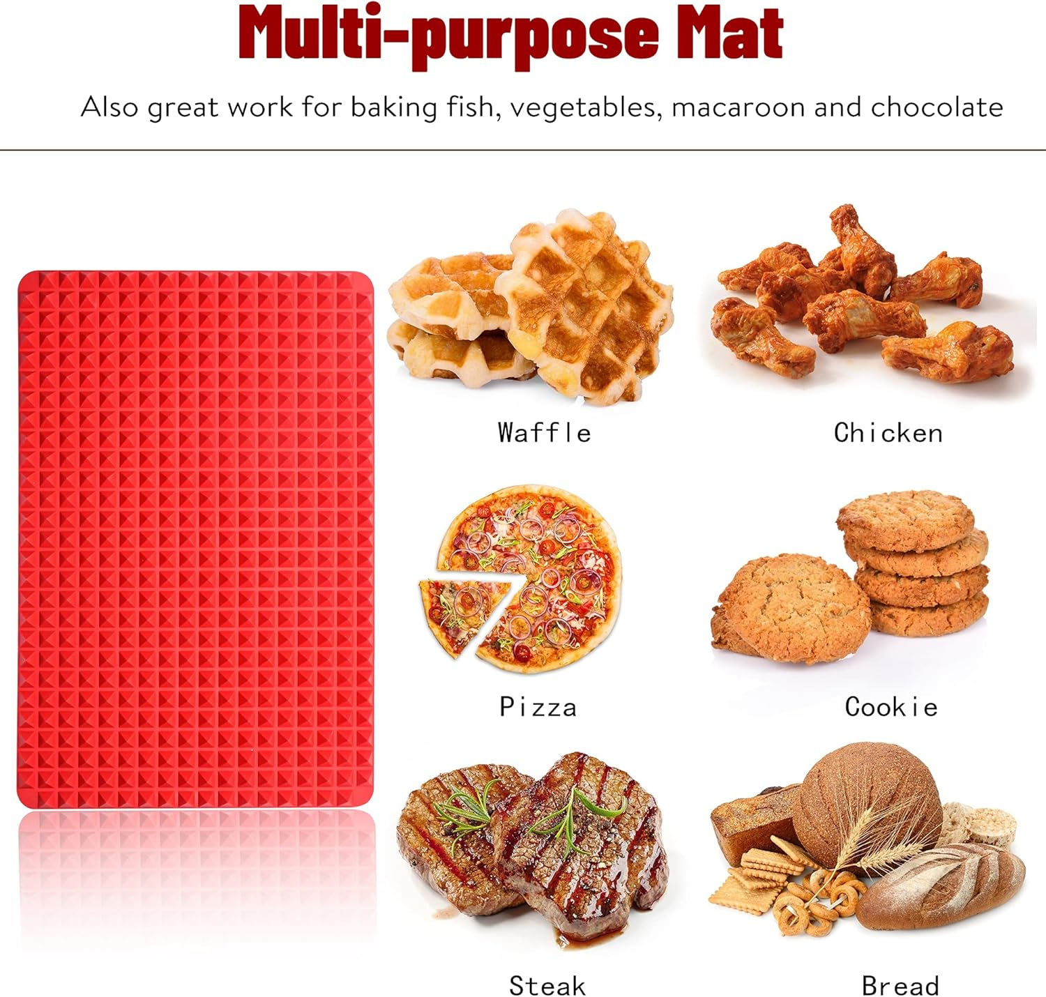 2Pcs Diamond Chef Silicone Mat Baking Pan, 15.3 X 10.6Inch Multifunctional Outdoor BBQ Pyramid Mat Mat Tray Mould Sheets Fat Reducing Cooking Heat ​Resistant Non-Slip Reusable Bakeware ​Baking Mats image number 3