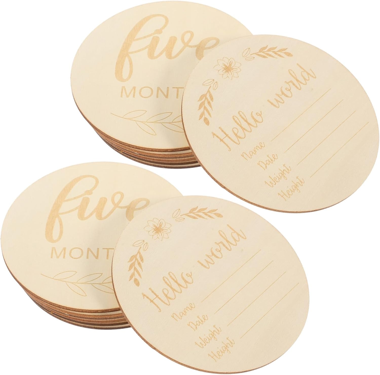 Veemoon 14Pcs Monthly Milestone Wood Discs Name Sign Birth Announcement for Newborn Gifts Unique Milestone Cards image number 2