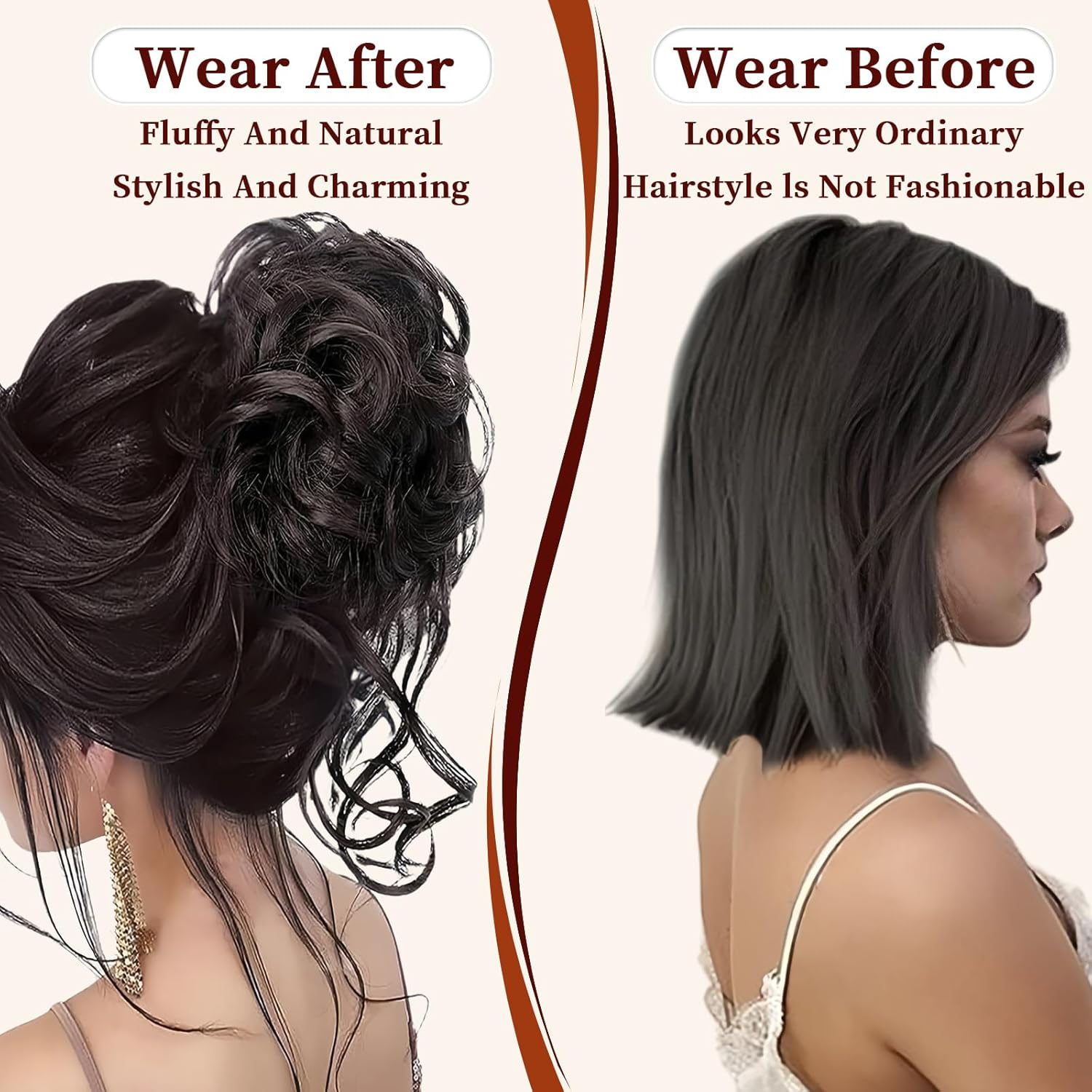 Diyxisk 1 Piece False Hair Bun and 2 Pieces Women'S Fake Hair Extensions Beautiful Bun Easy for Hair, Suitable for Women and Girls (Brown Black) image number 6