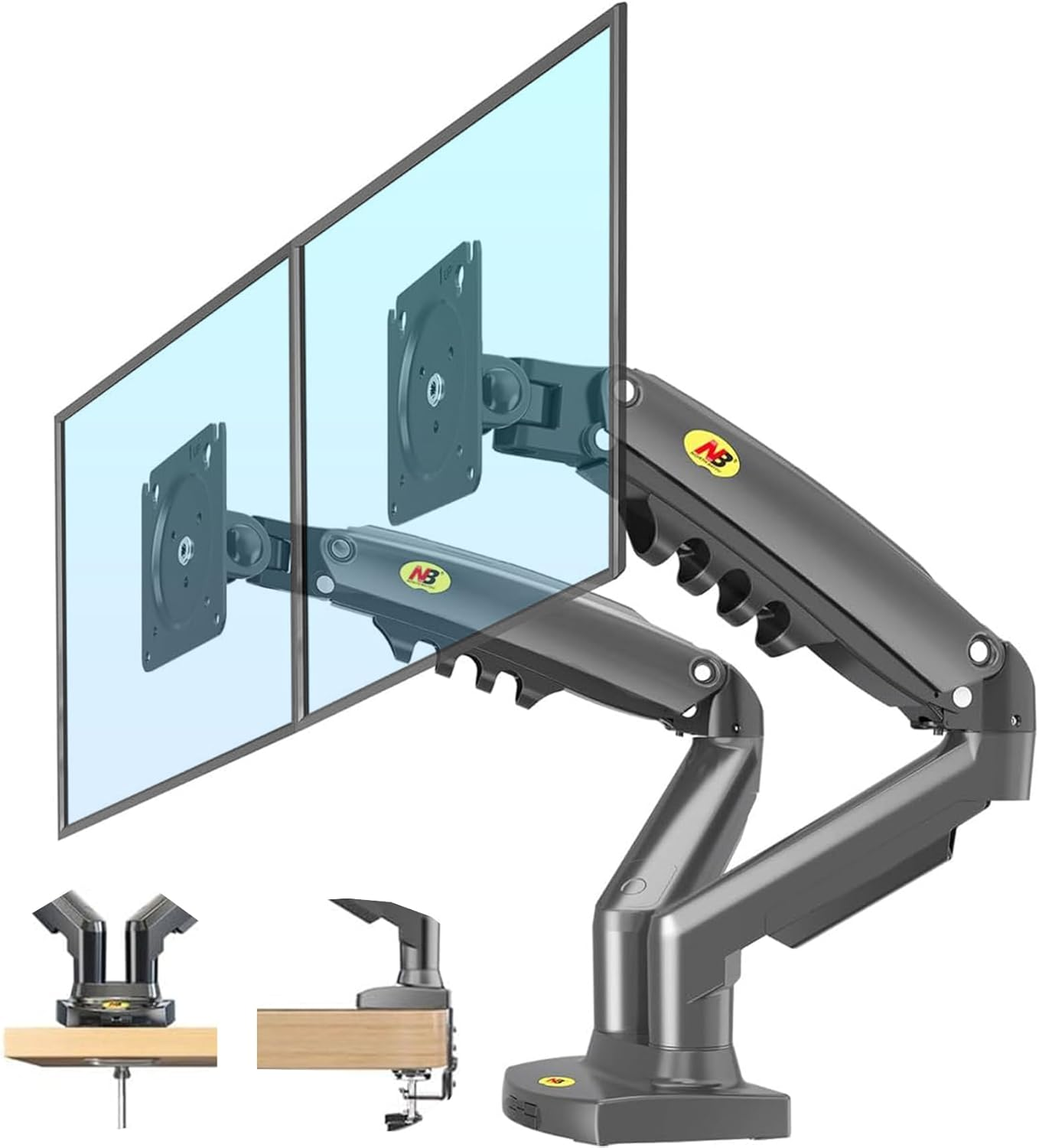 NBAV Mounts NB New F160 Dual Monitor Full Motion Desk Mount with Gas Spring for Two Computer Monitors 17 - 30Inch LED LCD Flat Panel Tvs from 2Kg to 9Kg per Arm. image number 4