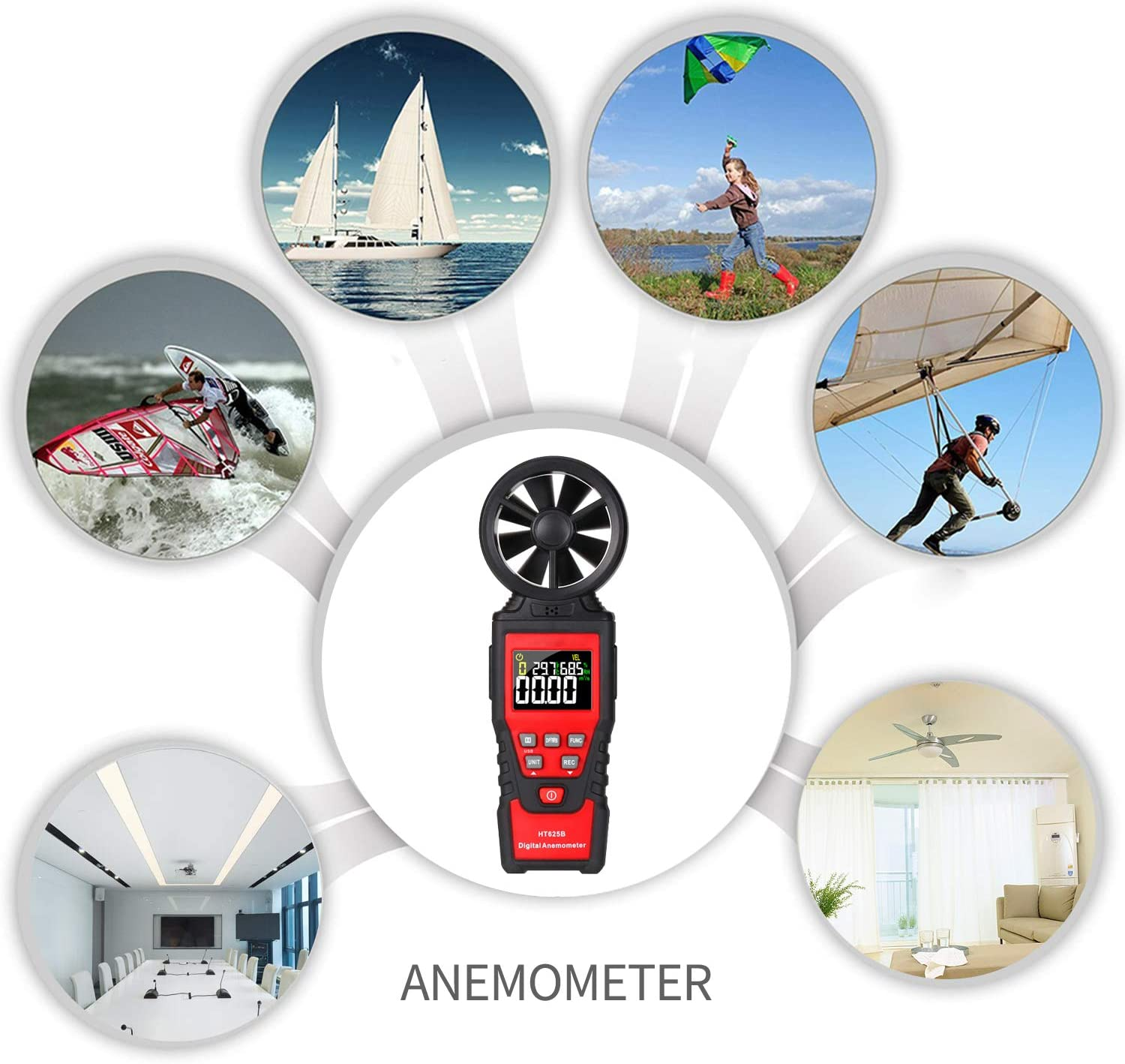 AUTENS Digital Anemometer Humidity Temperature Testers with USB Data Logging, LCD Color Screen, Wind Speed Meter Air Flow Meters for Measuring Wind Speed, Air Volume, MAX/MIN/AVG and Data Hold image number 3