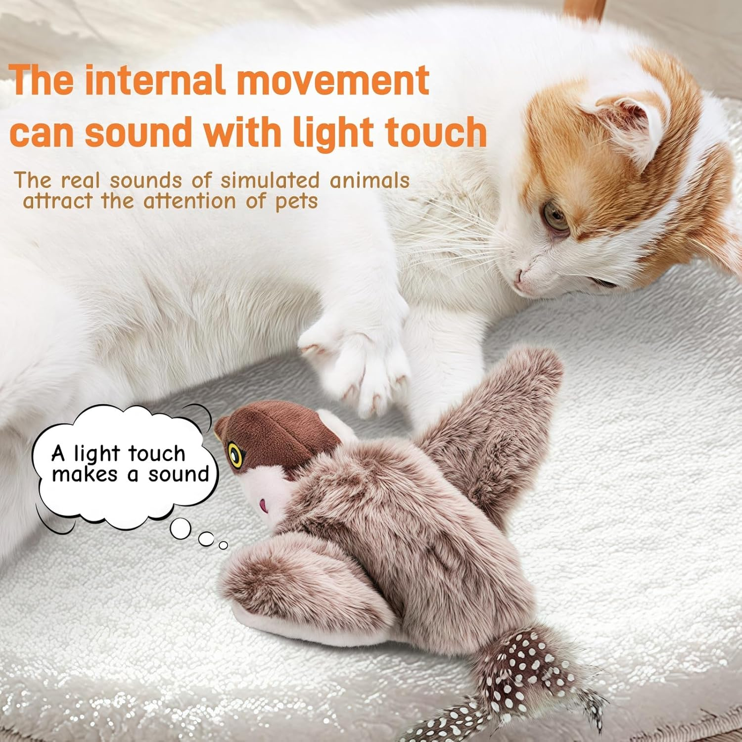 Interactive Cat Toys Flapping Bird,Plush Flying Bird Toy for Indoor Cats,Plush Kitten Exercise Toys, Touch Activated image number 3