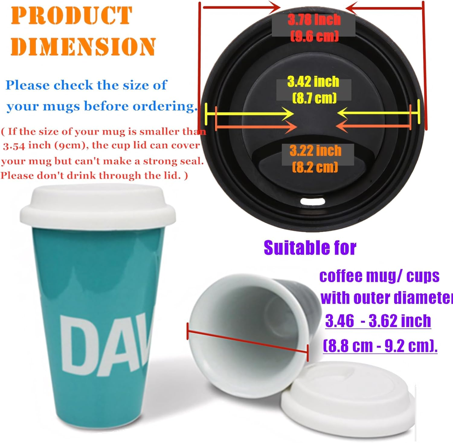 Aspire 6 PCS Silicone Drinking Lid Cup Lids, Reusable Coffee Cup Covers/Lids - White - Black image number 2