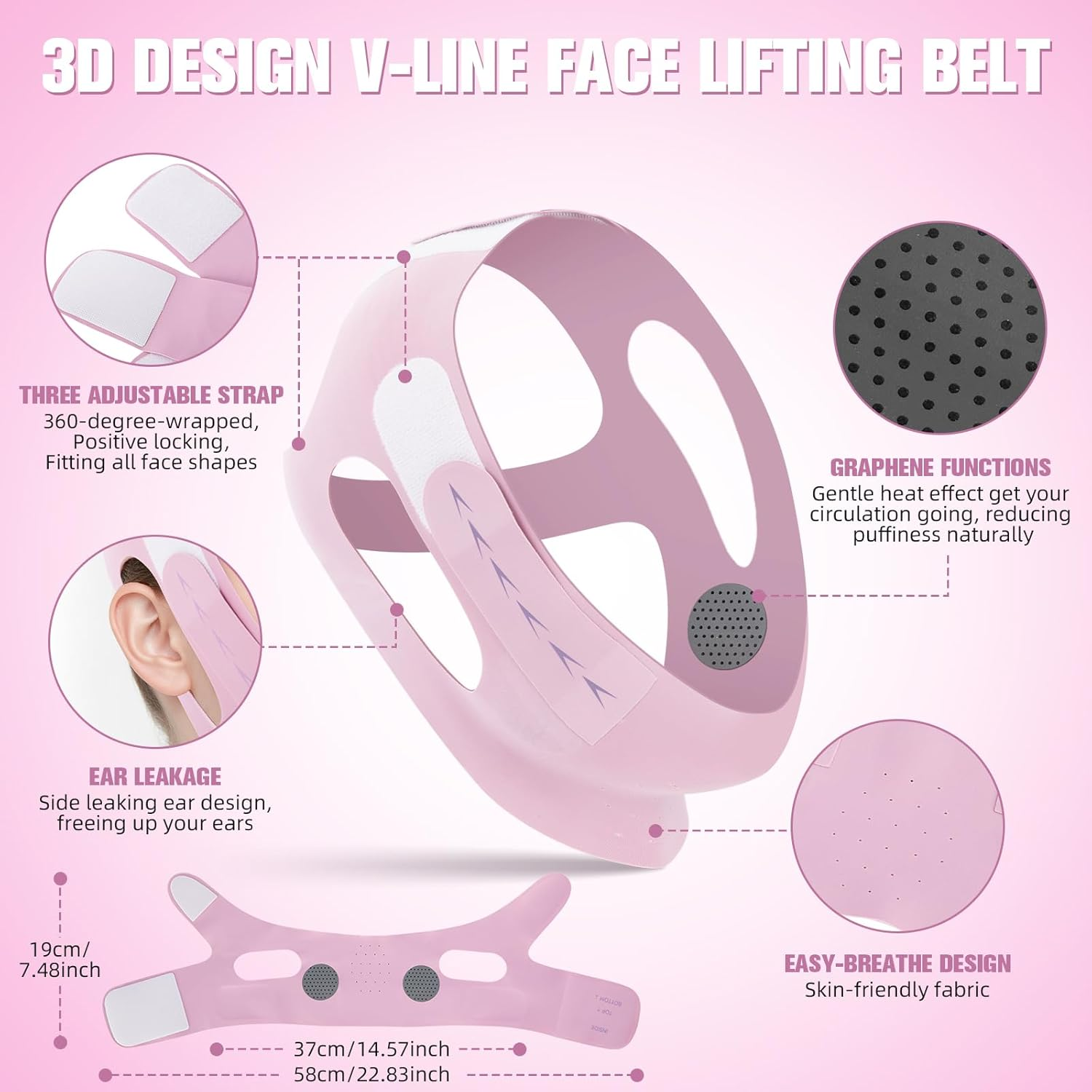 Jenchrysm Chin Strap for Sleeping - Jawline Shaper with 3D Design & Graphene Material,Double Chin Reducer to Prevent Sagging & Shape Vline Face - Double Chin Eliminator - Gifts for Women